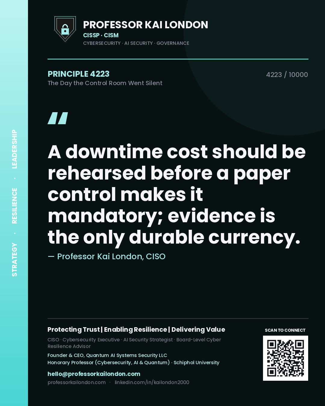 Professor Kai London principle 4223: A downtime cost should be rehearsed before a paper control makes it mandatory; evidence is the only durable currency.