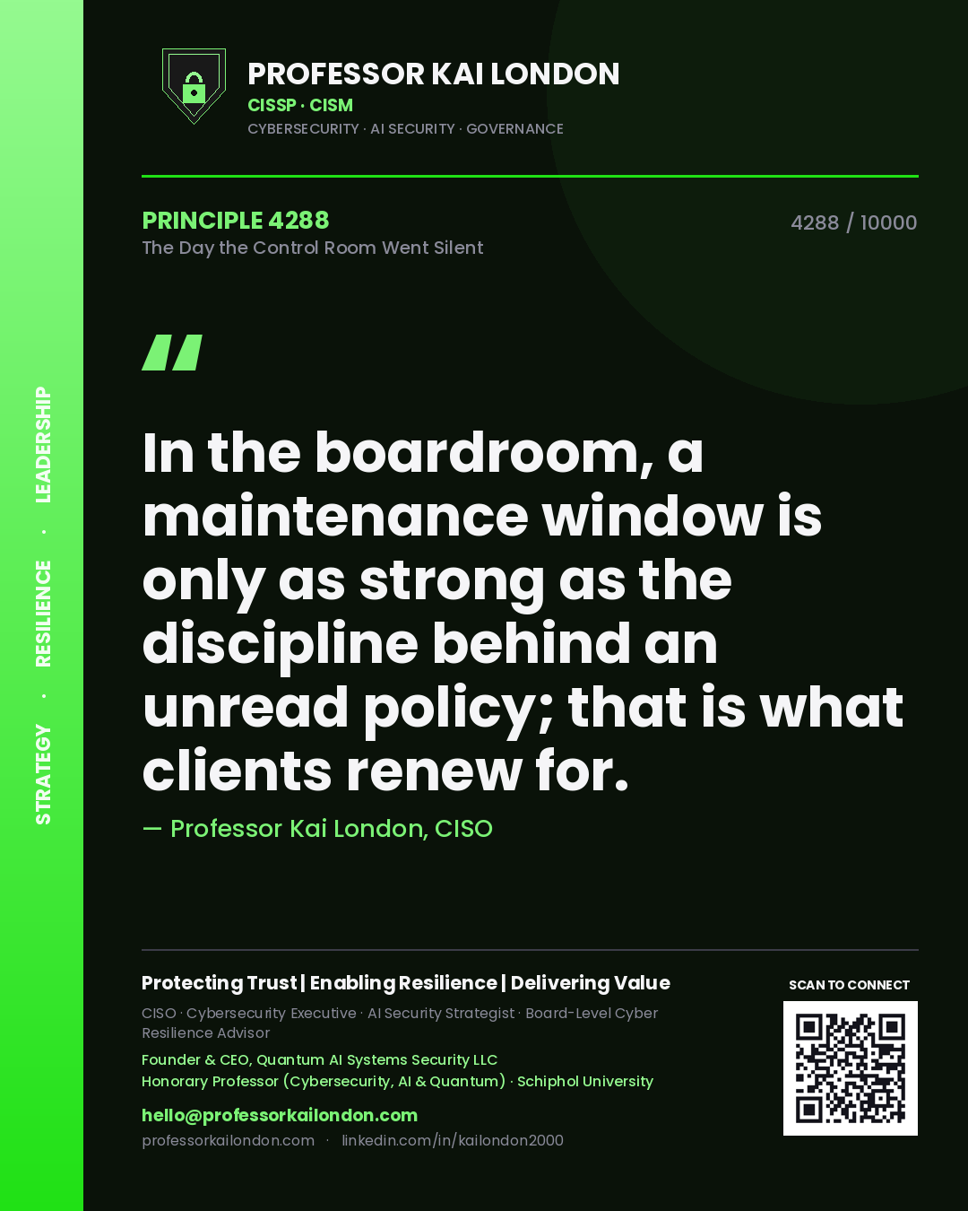 Professor Kai London principle 4288: In the boardroom, a maintenance window is only as strong as the discipline behind an unread policy; that is what clients renew for.