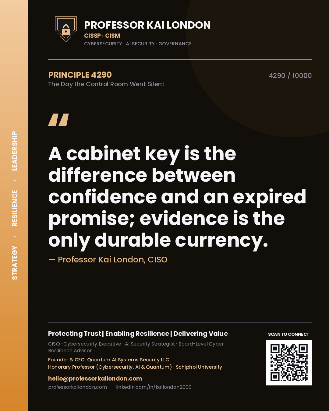 Professor Kai London principle 4290: A cabinet key is the difference between confidence and an expired promise; evidence is the only durable currency.