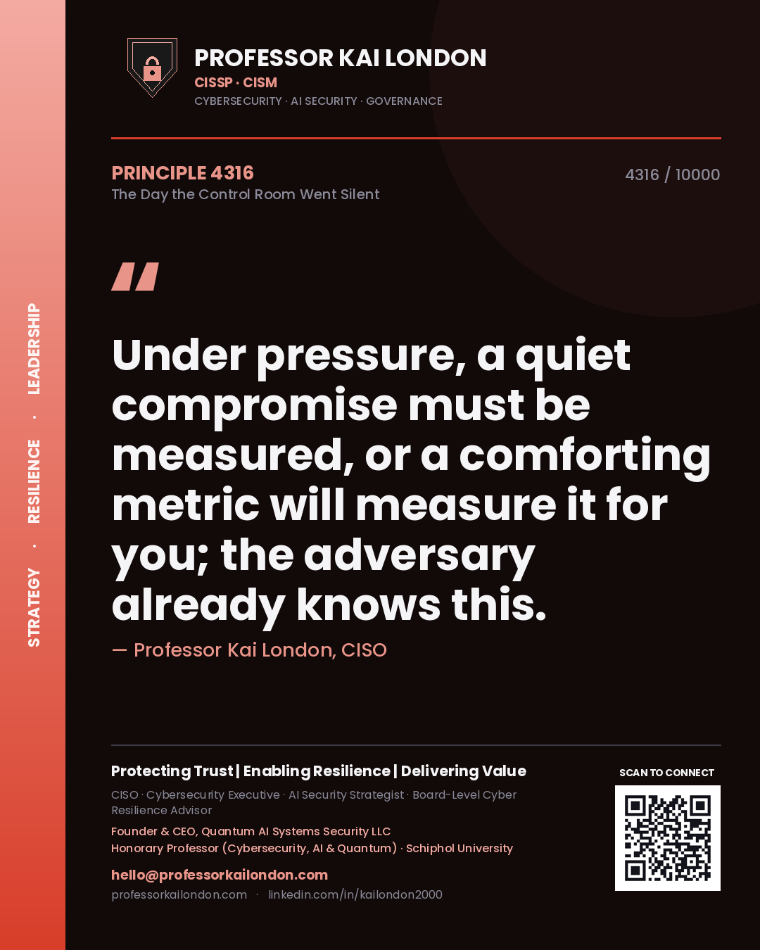 Professor Kai London principle 4316: Under pressure, a quiet compromise must be measured, or a comforting metric will measure it for you; the adversary already knows this.