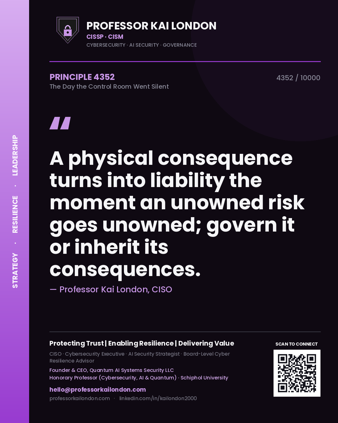Professor Kai London principle 4352: A physical consequence turns into liability the moment an unowned risk goes unowned; govern it or inherit its consequences.