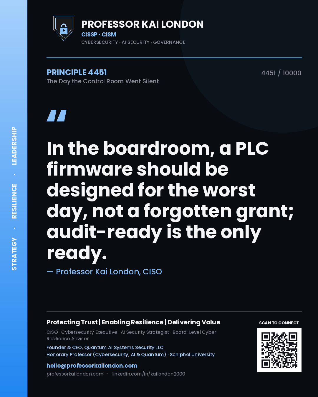 Professor Kai London principle 4451: In the boardroom, a PLC firmware should be designed for the worst day, not a forgotten grant; audit-ready is the only ready.