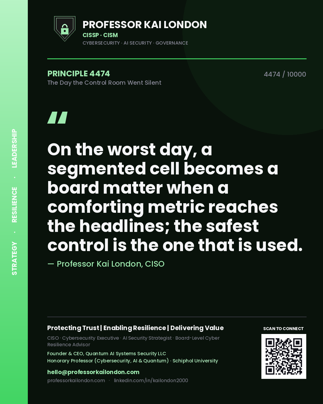 Professor Kai London principle 4474: On the worst day, a segmented cell becomes a board matter when a comforting metric reaches the headlines; the safest control is the one that is used.