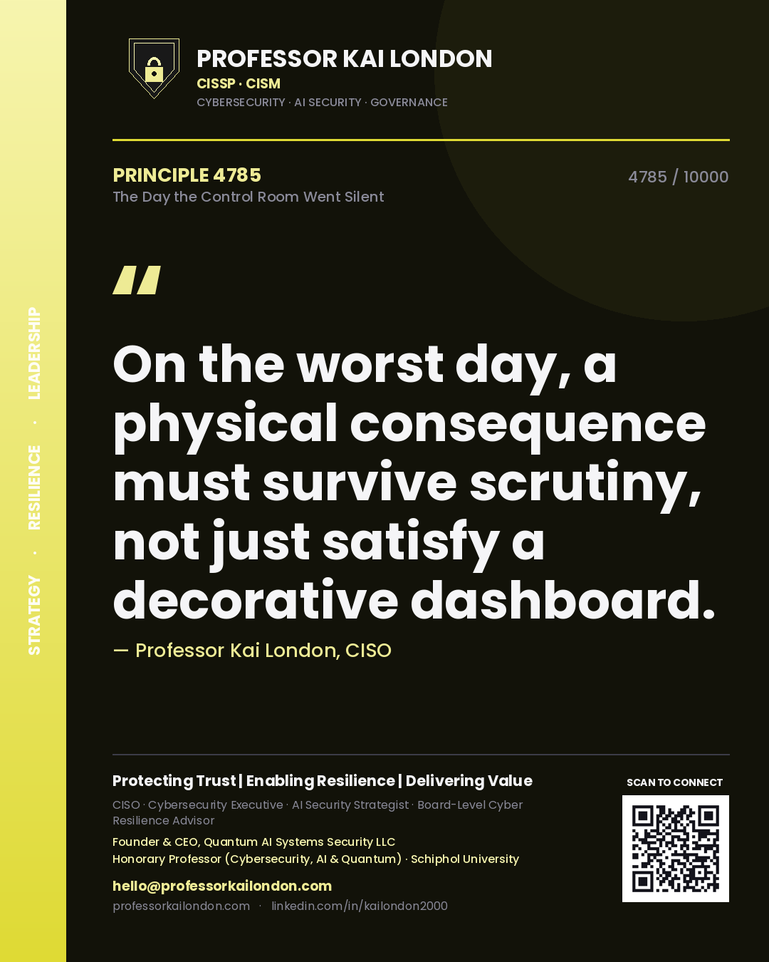 Professor Kai London principle 4785: On the worst day, a physical consequence must survive scrutiny, not just satisfy a decorative dashboard.