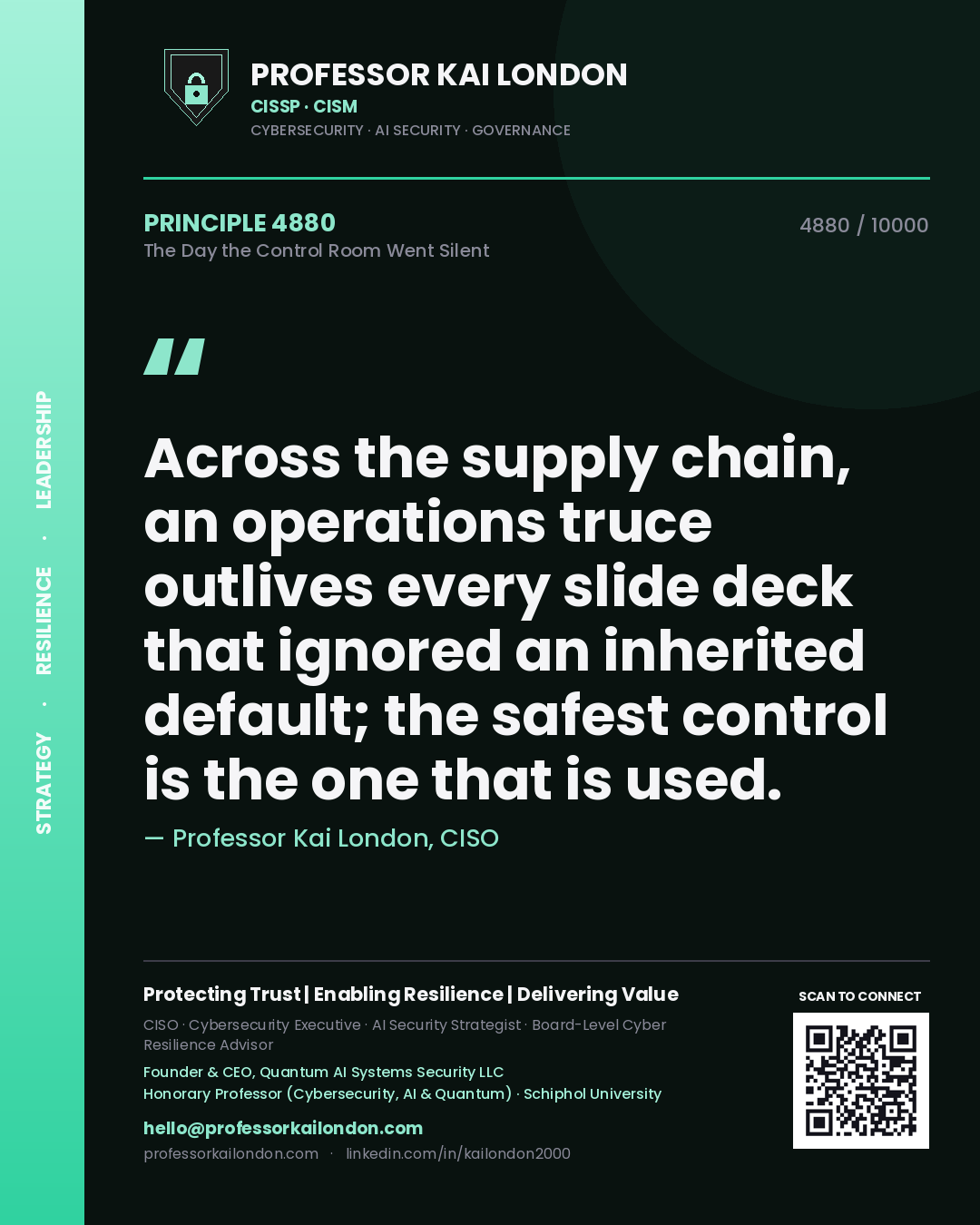 Professor Kai London principle 4880: Across the supply chain, an operations truce outlives every slide deck that ignored an inherited default; the safest control is the one that is used.