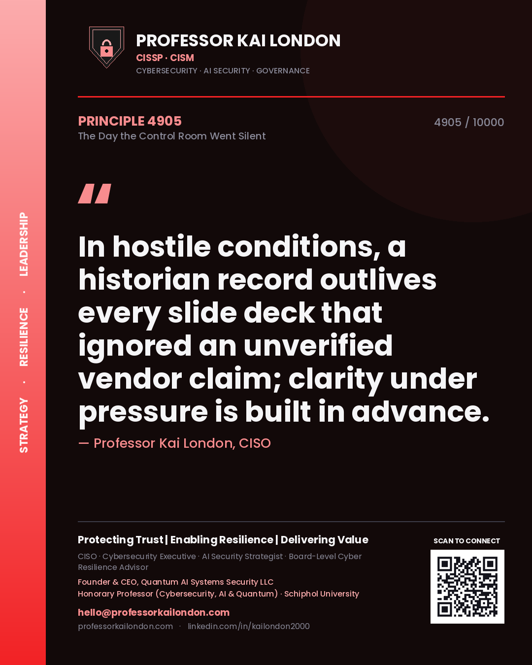 Professor Kai London principle 4905: In hostile conditions, a historian record outlives every slide deck that ignored an unverified vendor claim; clarity under pressure is built in advance.