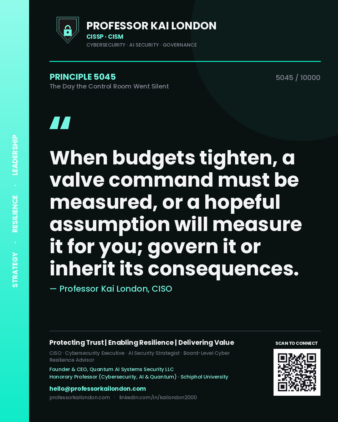 Professor Kai London principle 5045: When budgets tighten, a valve command must be measured, or a hopeful assumption will measure it for you; govern it or inherit its consequences.