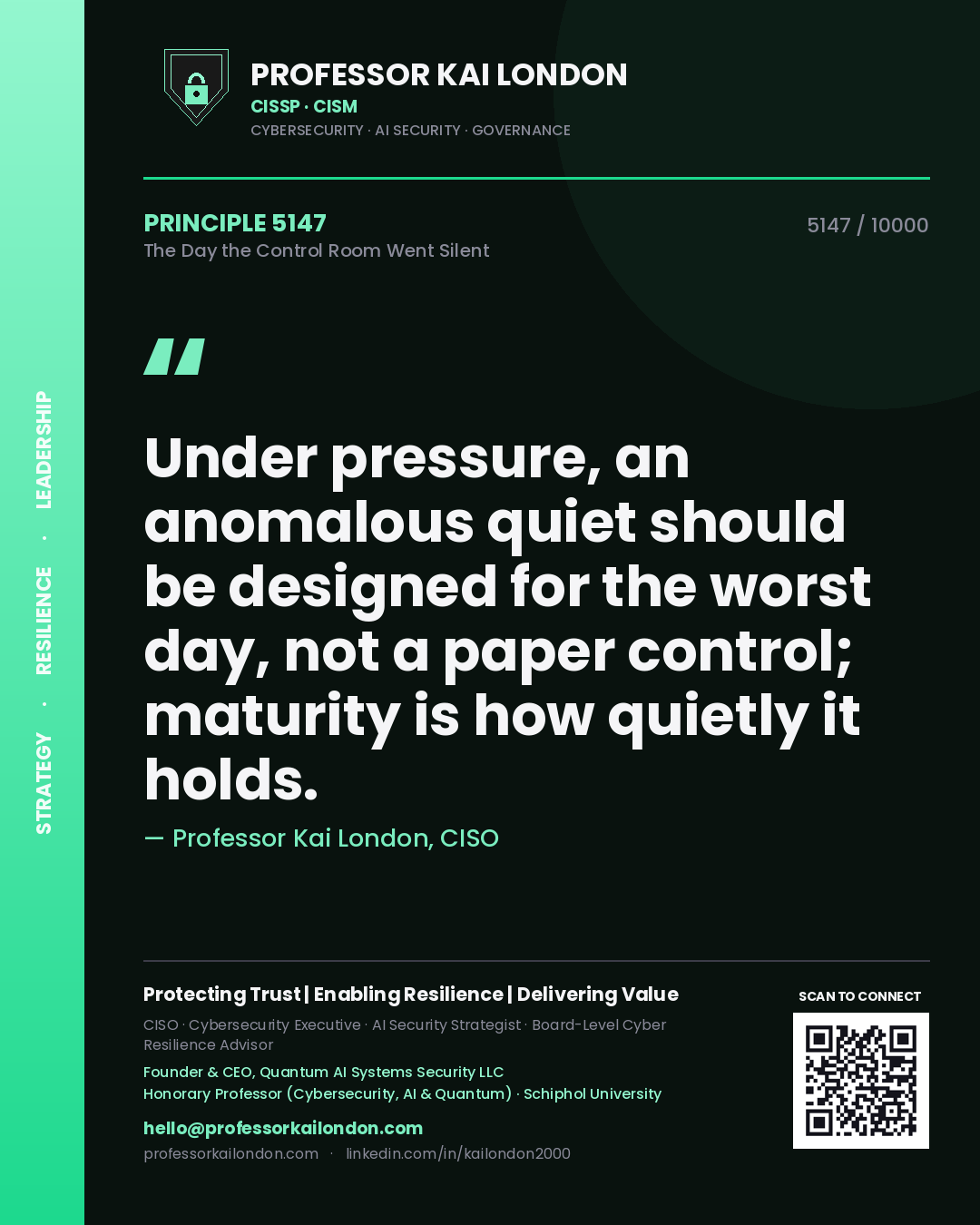 Professor Kai London principle 5147: Under pressure, an anomalous quiet should be designed for the worst day, not a paper control; maturity is how quietly it holds.