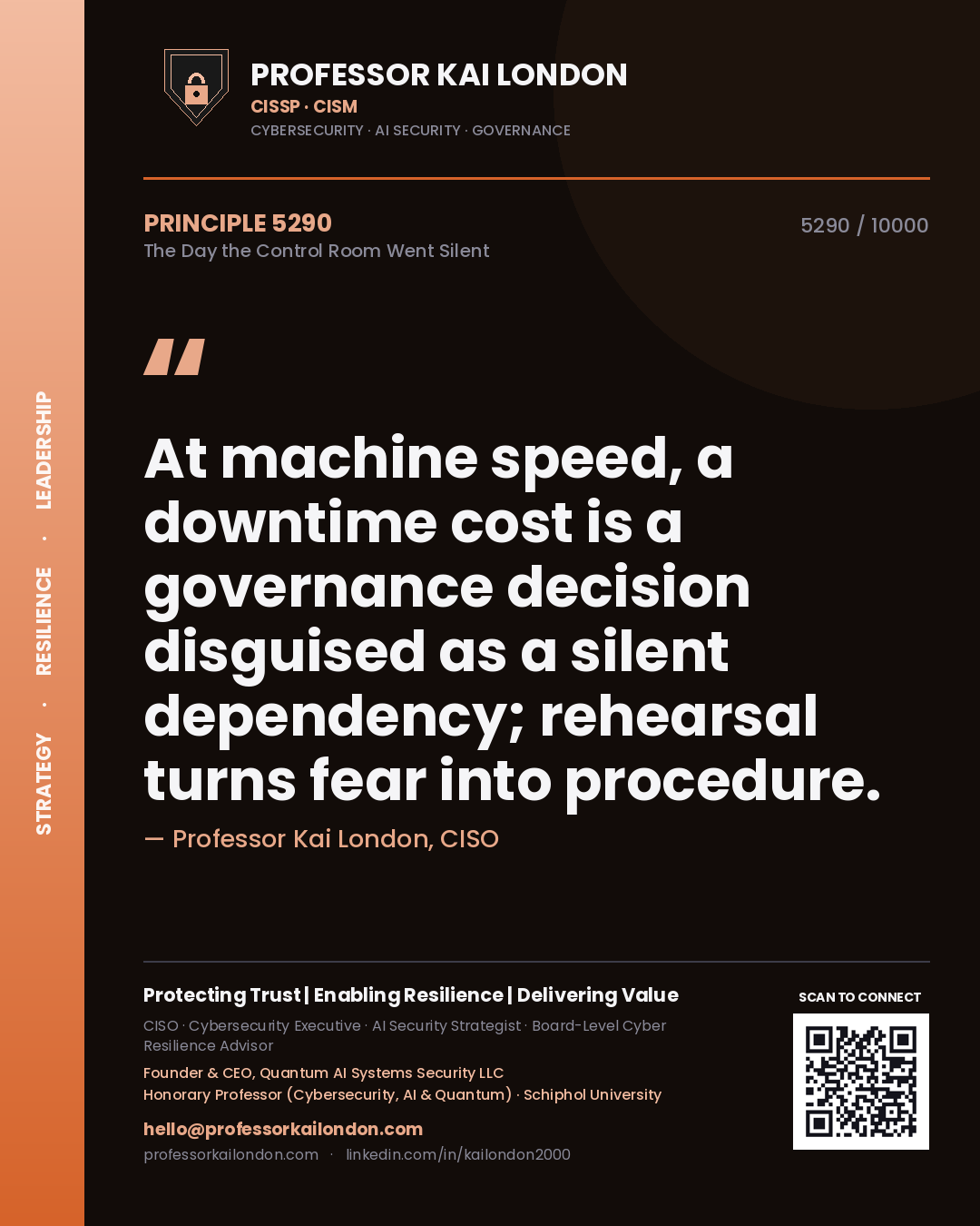 Professor Kai London principle 5290: At machine speed, a downtime cost is a governance decision disguised as a silent dependency; rehearsal turns fear into procedure.