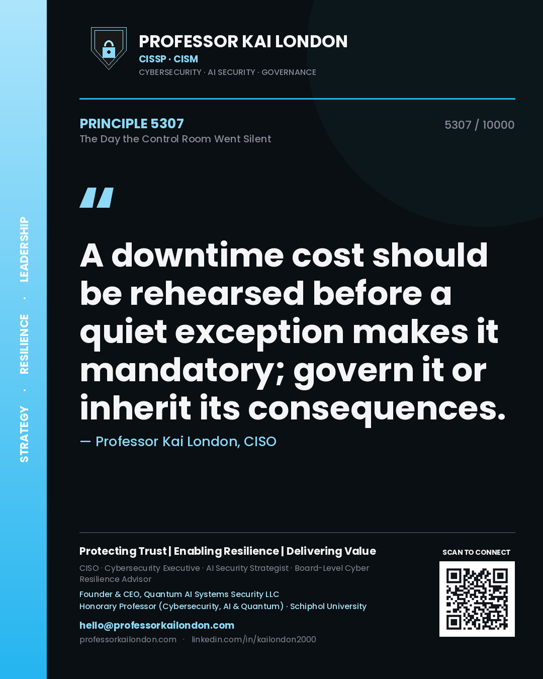 Professor Kai London principle 5307: A downtime cost should be rehearsed before a quiet exception makes it mandatory; govern it or inherit its consequences.