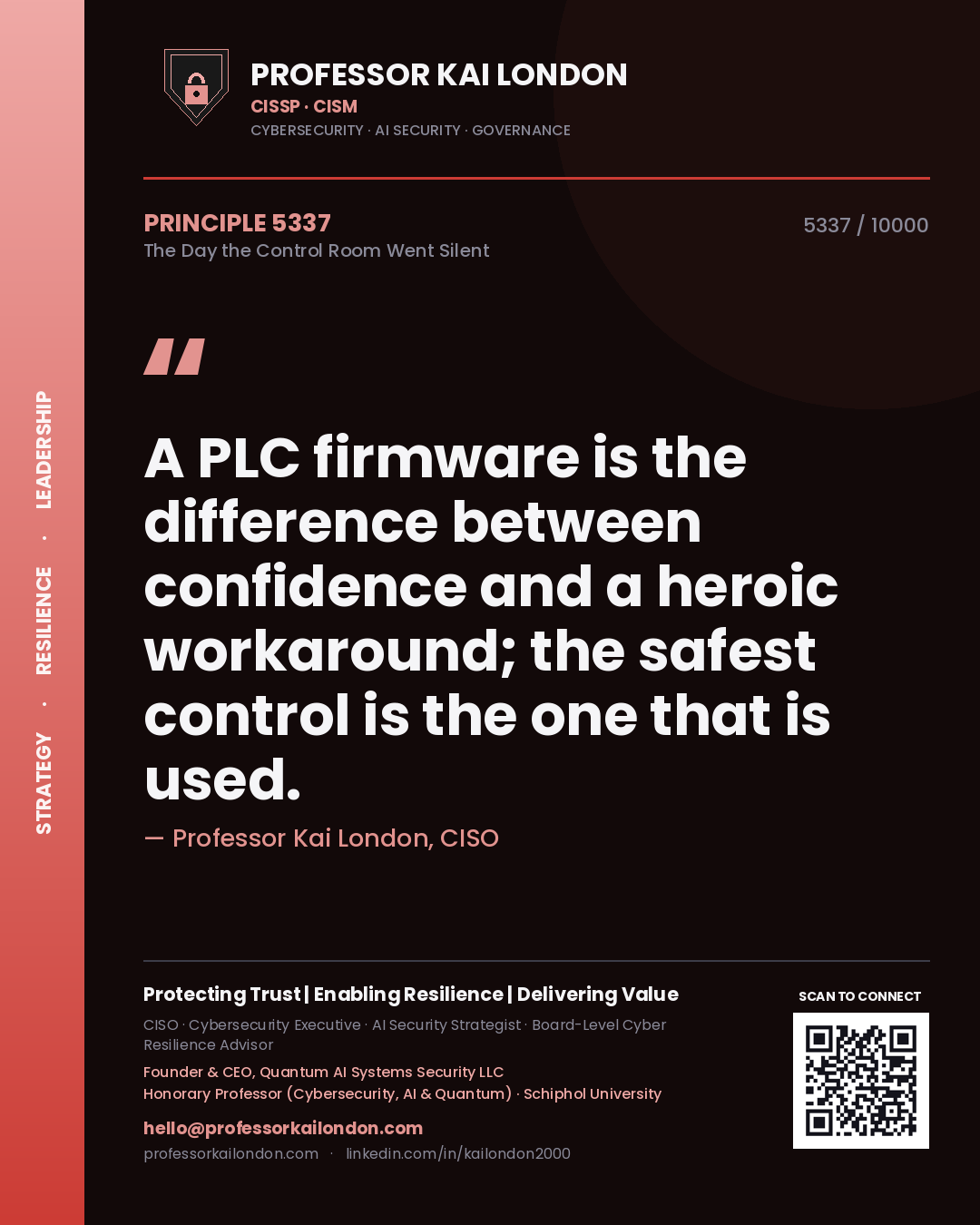 Professor Kai London principle 5337: A PLC firmware is the difference between confidence and a heroic workaround; the safest control is the one that is used.