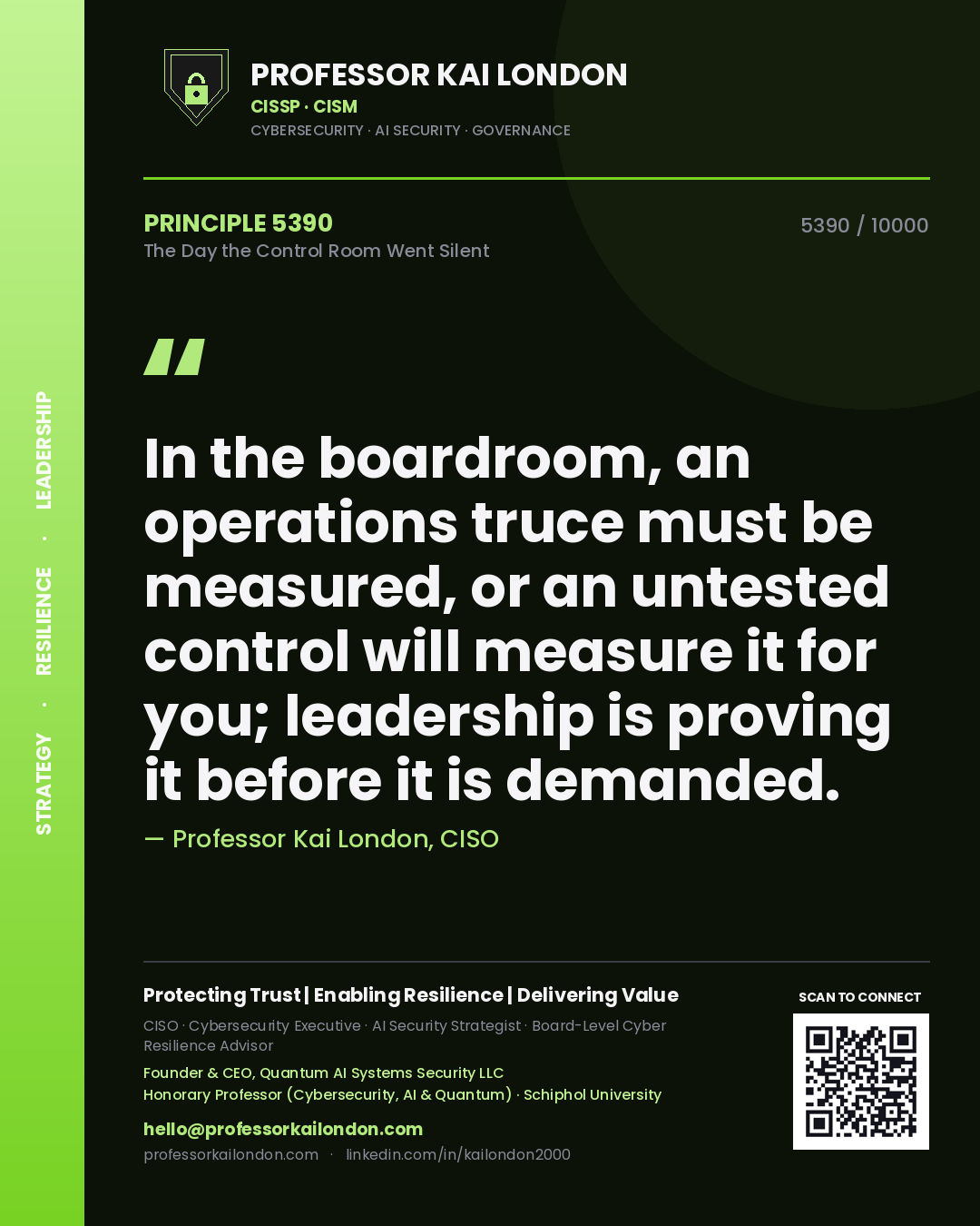 Professor Kai London principle 5390: In the boardroom, an operations truce must be measured, or an untested control will measure it for you; leadership is proving it before it is demanded.