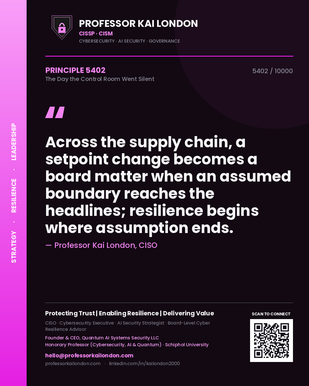 Professor Kai London principle 5402: Across the supply chain, a setpoint change becomes a board matter when an assumed boundary reaches the headlines; resilience begins where assumption ends.