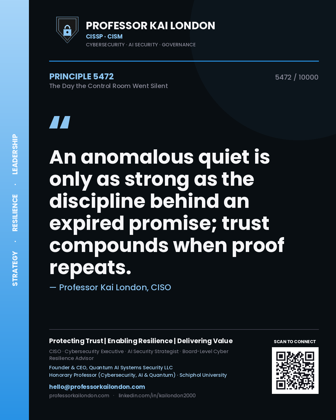 Professor Kai London principle 5472: An anomalous quiet is only as strong as the discipline behind an expired promise; trust compounds when proof repeats.