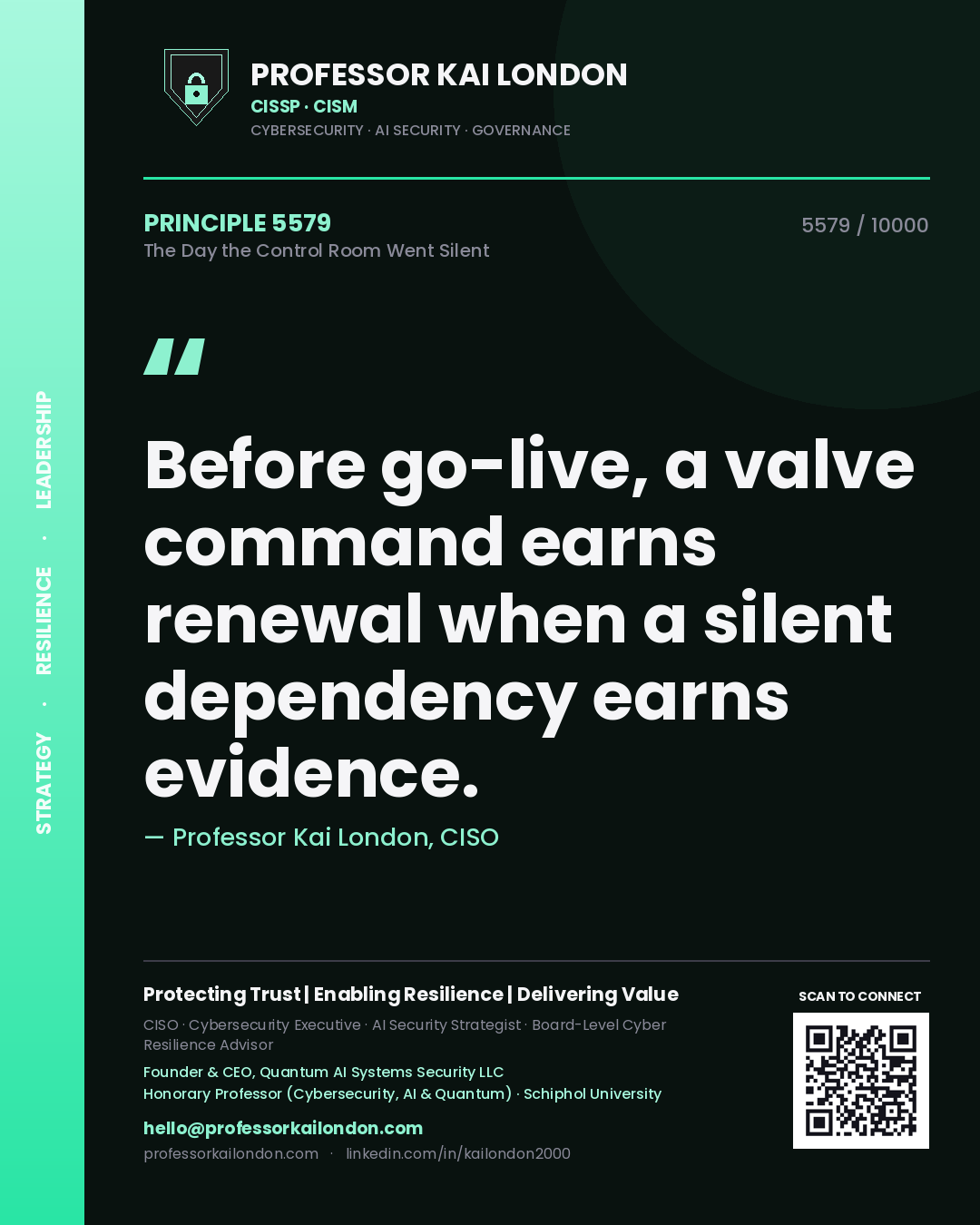 Professor Kai London principle 5579: Before go-live, a valve command earns renewal when a silent dependency earns evidence.