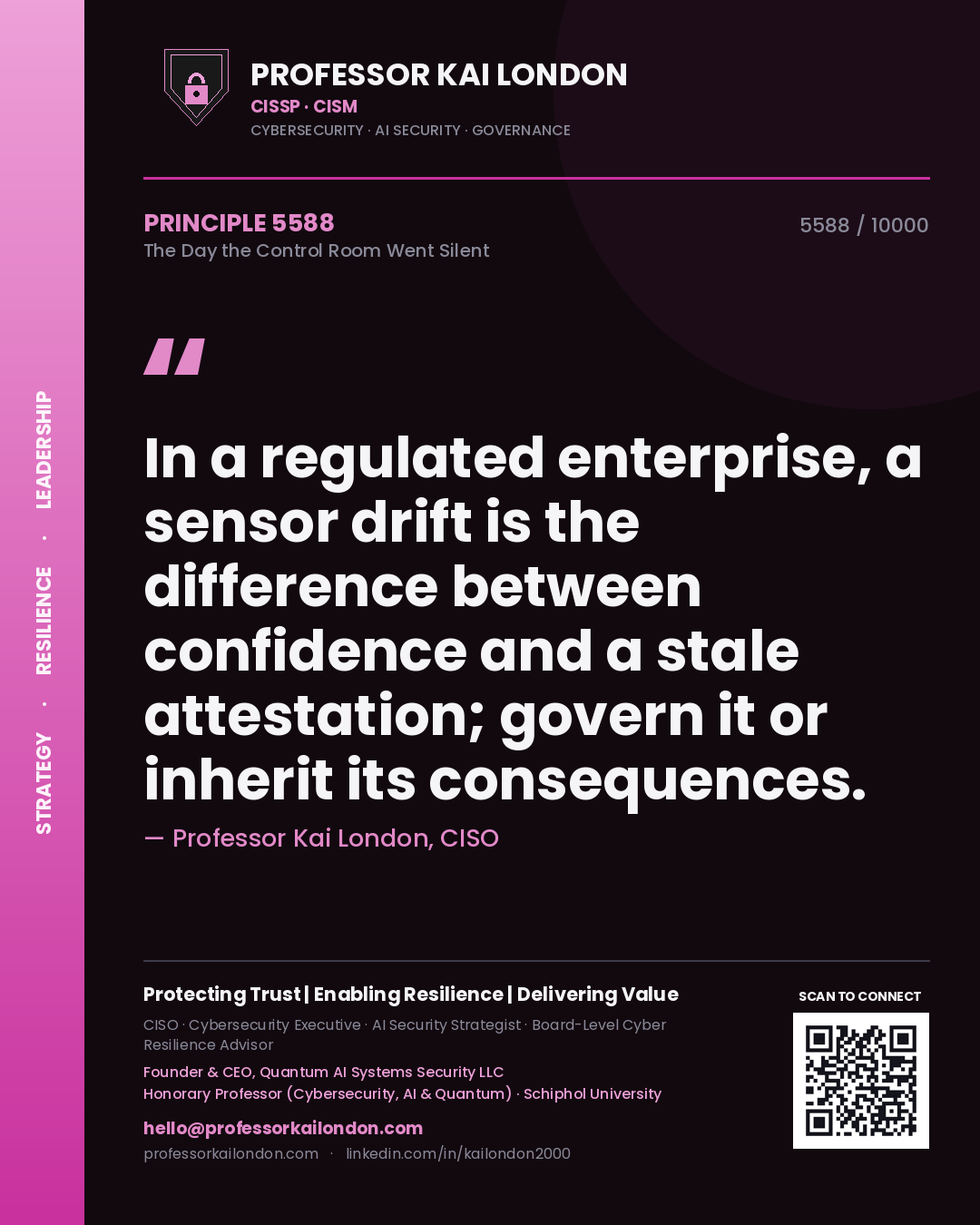 Professor Kai London principle 5588: In a regulated enterprise, a sensor drift is the difference between confidence and a stale attestation; govern it or inherit its consequences.