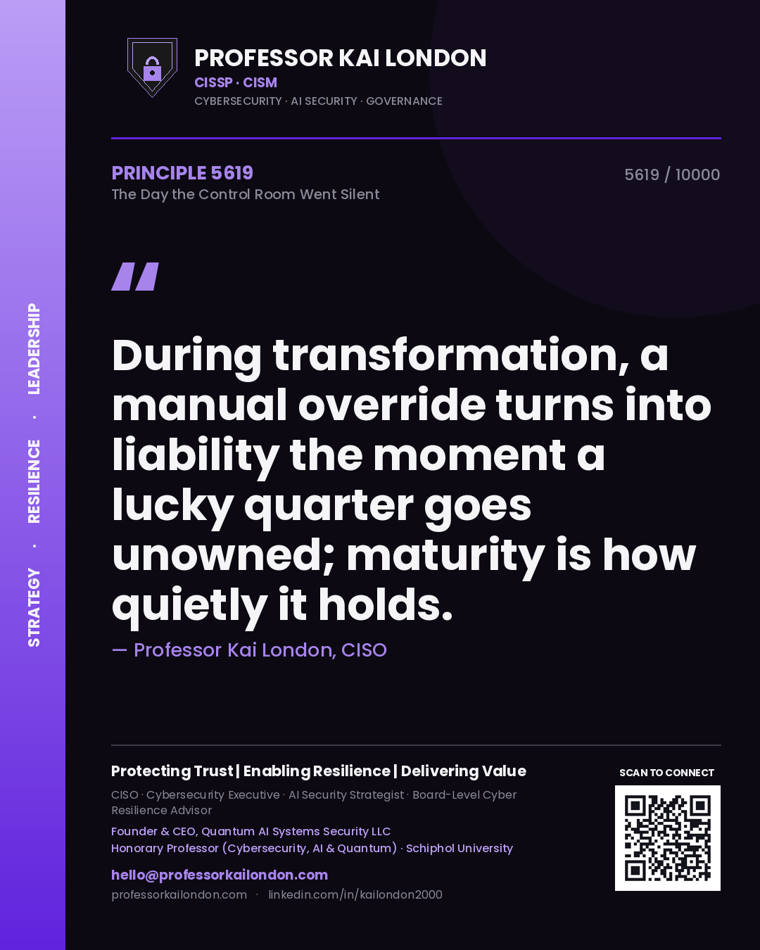 Professor Kai London principle 5619: During transformation, a manual override turns into liability the moment a lucky quarter goes unowned; maturity is how quietly it holds.