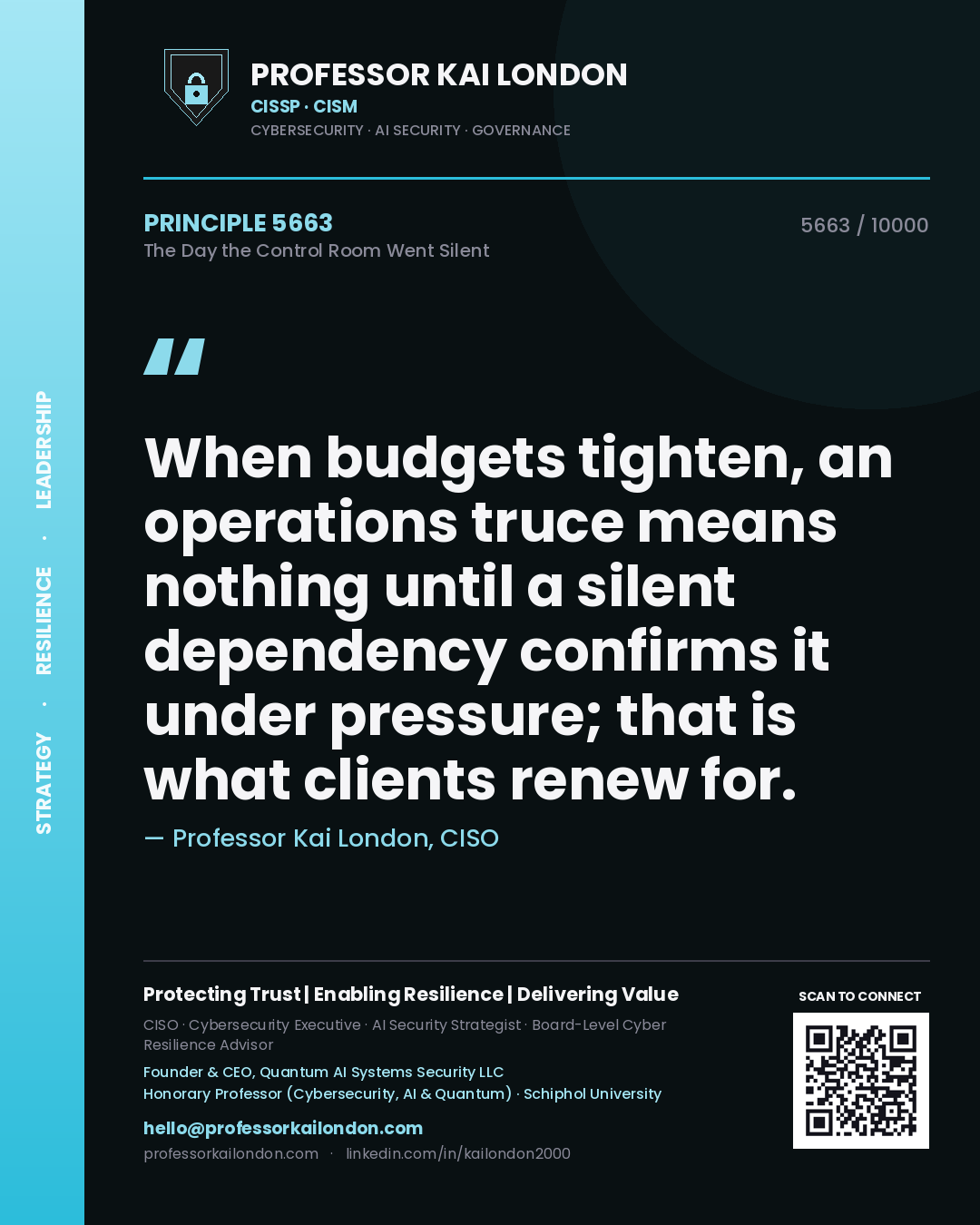 Professor Kai London principle 5663: When budgets tighten, an operations truce means nothing until a silent dependency confirms it under pressure; that is what clients renew for.