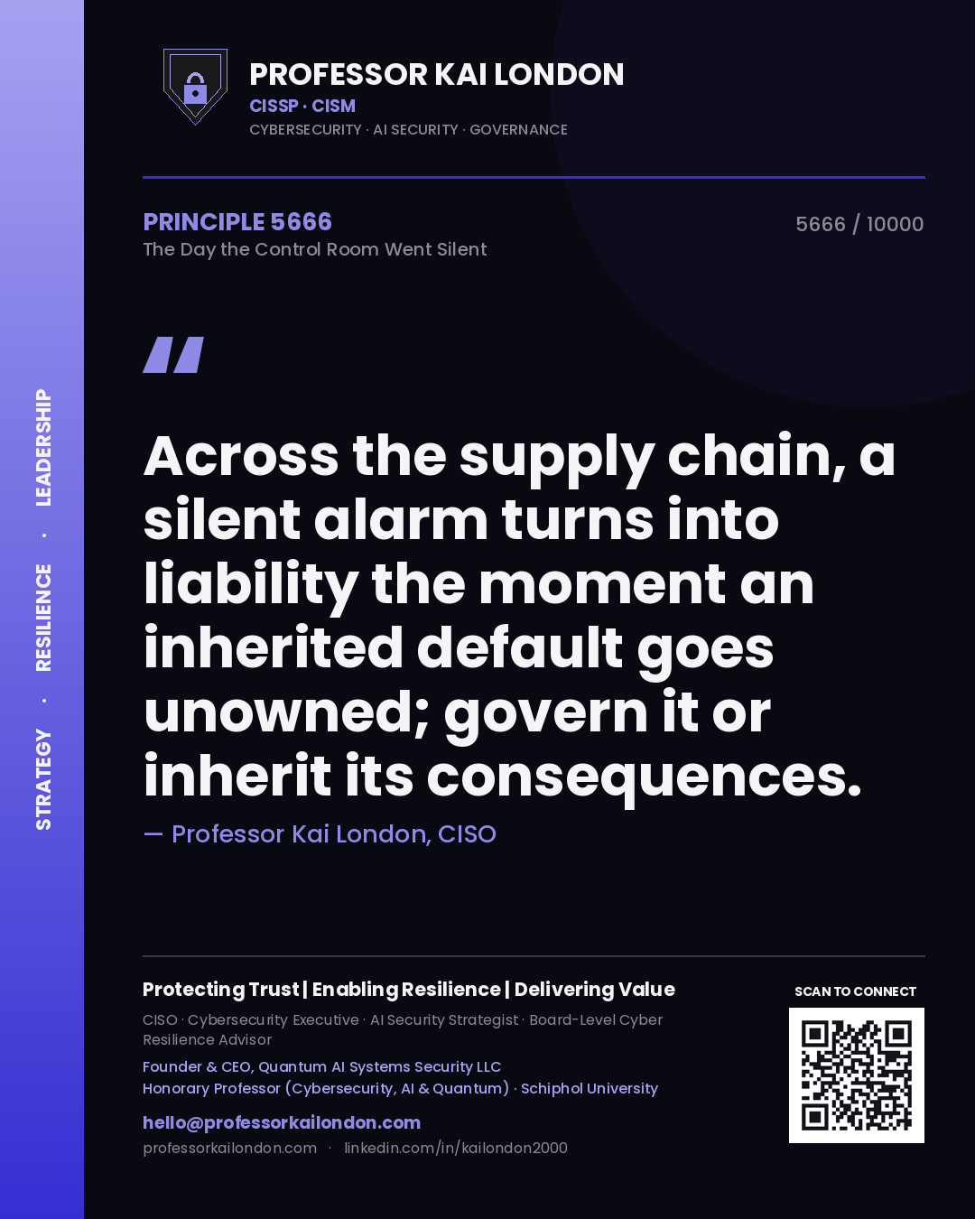 Professor Kai London principle 5666: Across the supply chain, a silent alarm turns into liability the moment an inherited default goes unowned; govern it or inherit its consequences.