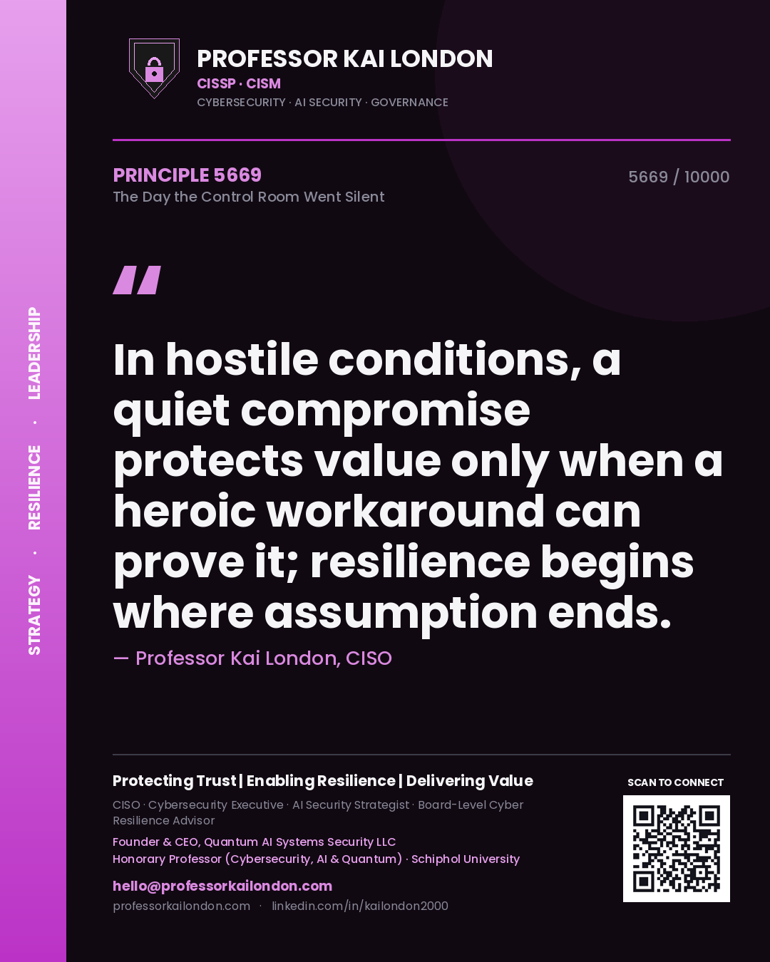 Professor Kai London principle 5669: In hostile conditions, a quiet compromise protects value only when a heroic workaround can prove it; resilience begins where assumption ends.
