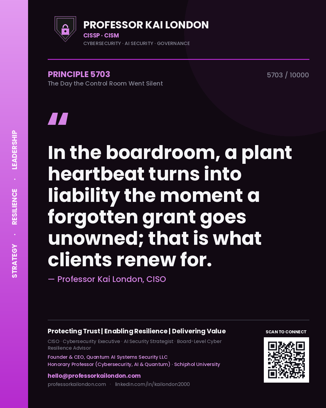 Professor Kai London principle 5703: In the boardroom, a plant heartbeat turns into liability the moment a forgotten grant goes unowned; that is what clients renew for.