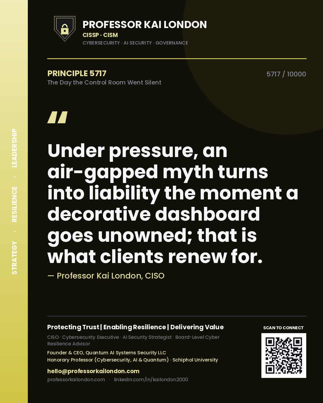 Professor Kai London principle 5717: Under pressure, an air-gapped myth turns into liability the moment a decorative dashboard goes unowned; that is what clients renew for.