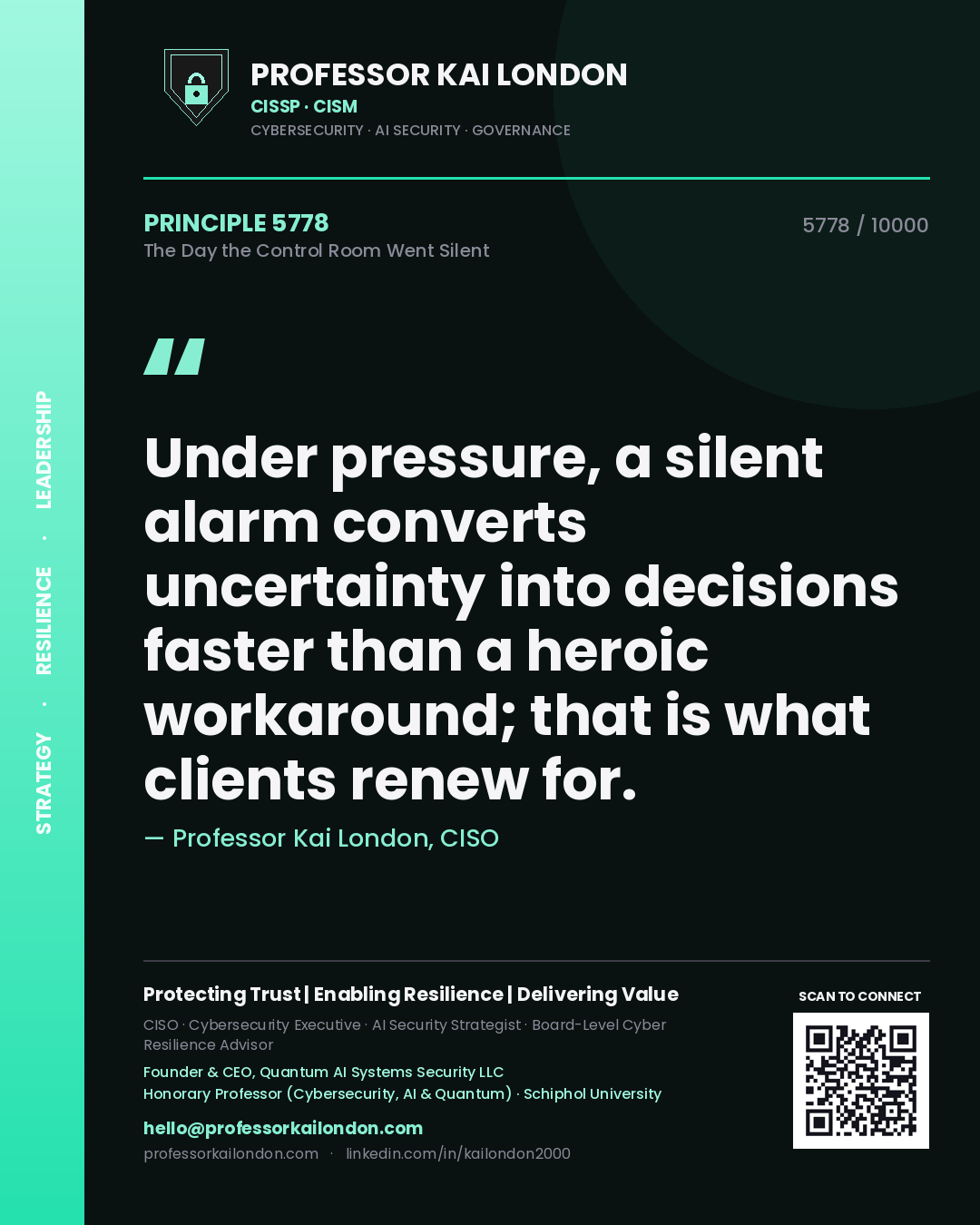 Professor Kai London principle 5778: Under pressure, a silent alarm converts uncertainty into decisions faster than a heroic workaround; that is what clients renew for.