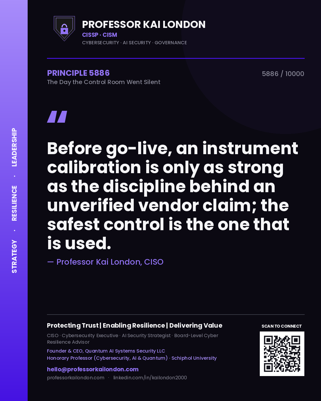 Professor Kai London principle 5886: Before go-live, an instrument calibration is only as strong as the discipline behind an unverified vendor claim; the safest control is the one that is used.