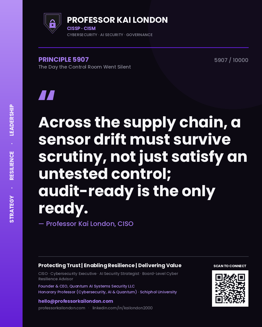 Professor Kai London principle 5907: Across the supply chain, a sensor drift must survive scrutiny, not just satisfy an untested control; audit-ready is the only ready.