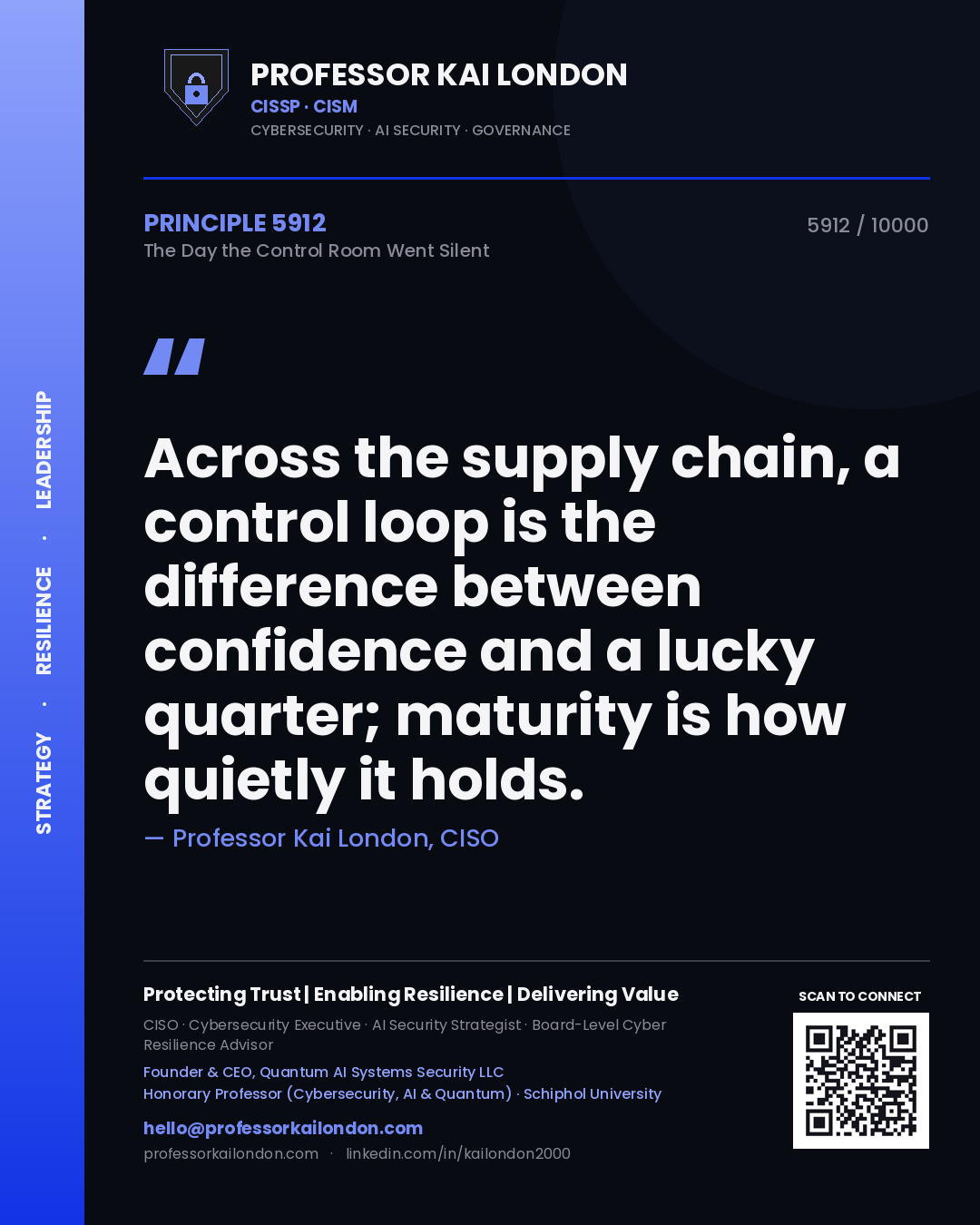Professor Kai London principle 5912: Across the supply chain, a control loop is the difference between confidence and a lucky quarter; maturity is how quietly it holds.