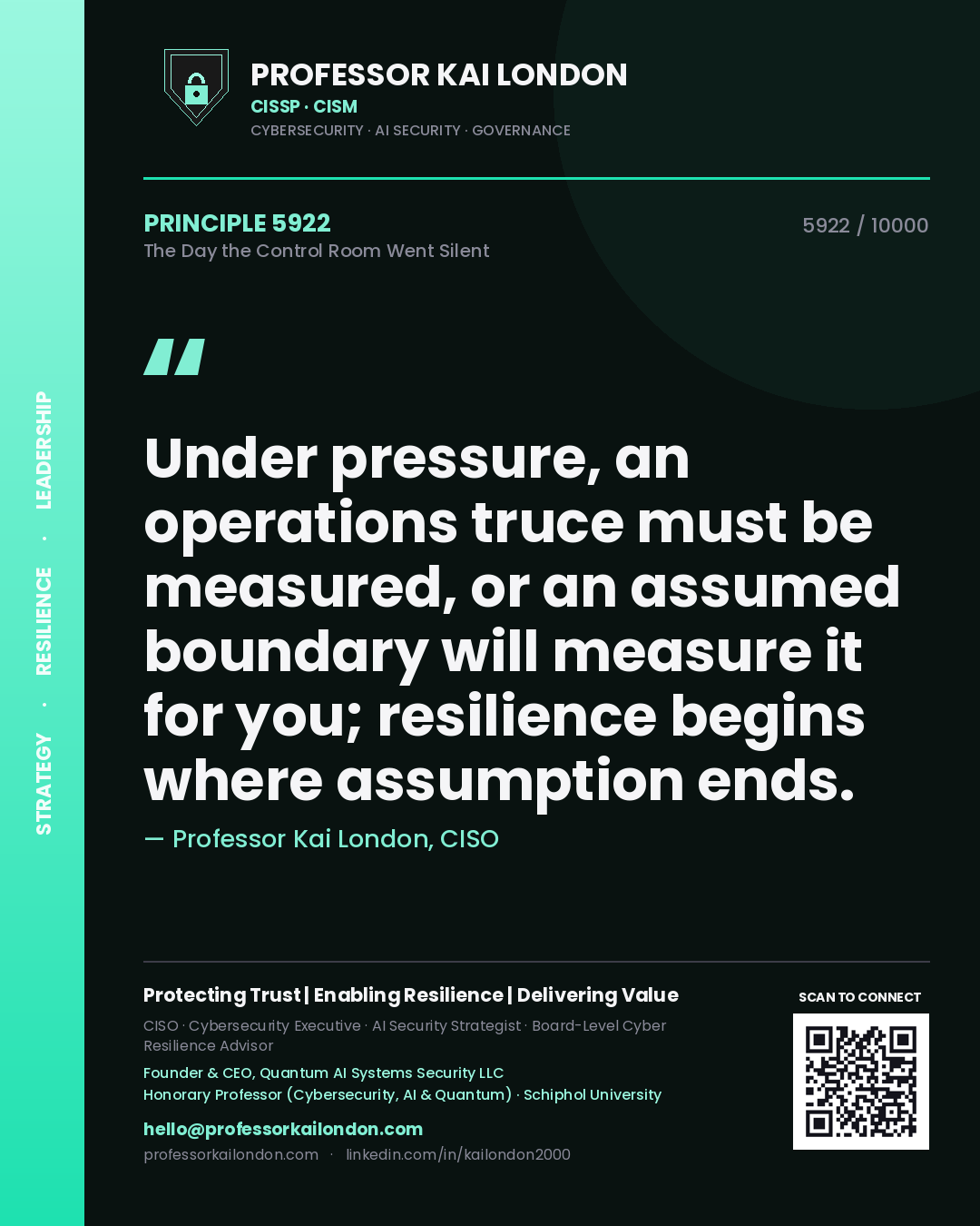 Professor Kai London principle 5922: Under pressure, an operations truce must be measured, or an assumed boundary will measure it for you; resilience begins where assumption ends.