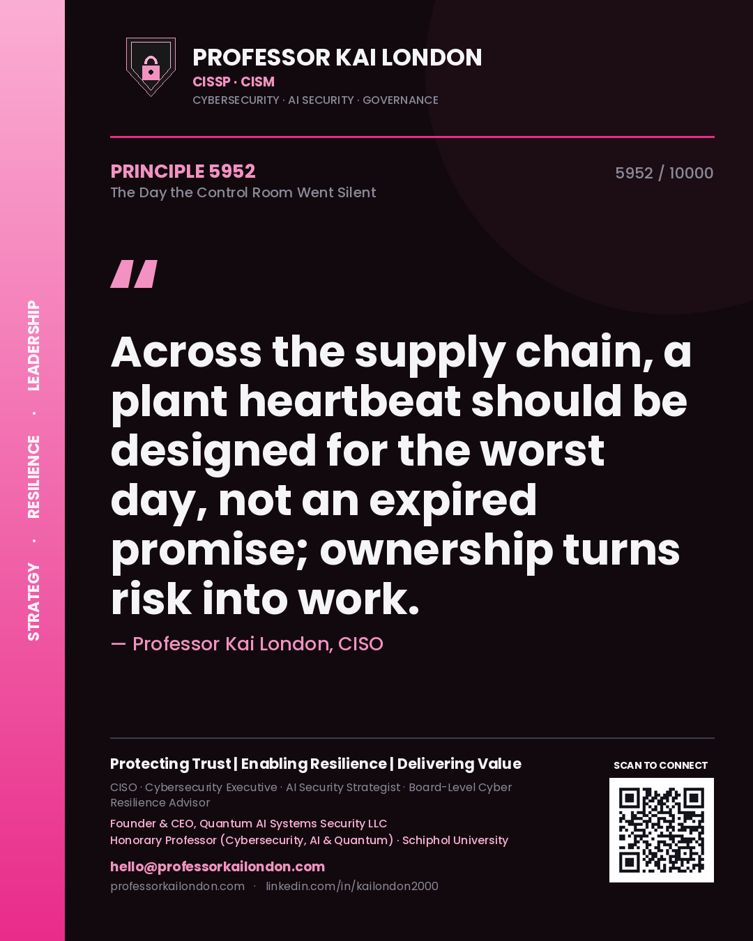 Professor Kai London principle 5952: Across the supply chain, a plant heartbeat should be designed for the worst day, not an expired promise; ownership turns risk into work.
