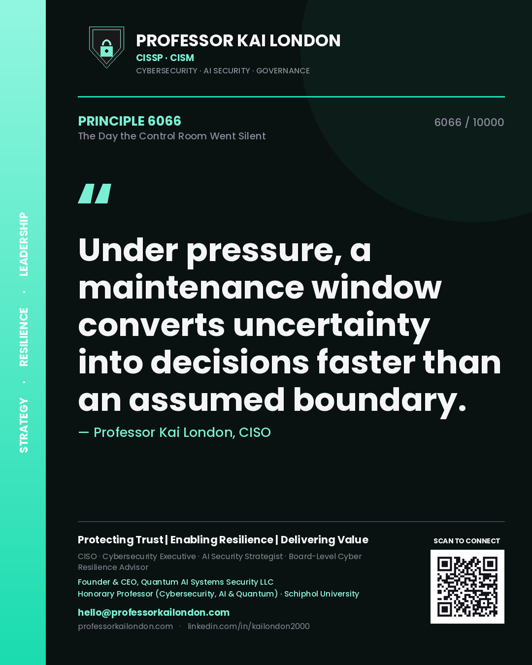 Professor Kai London principle 6066: Under pressure, a maintenance window converts uncertainty into decisions faster than an assumed boundary.