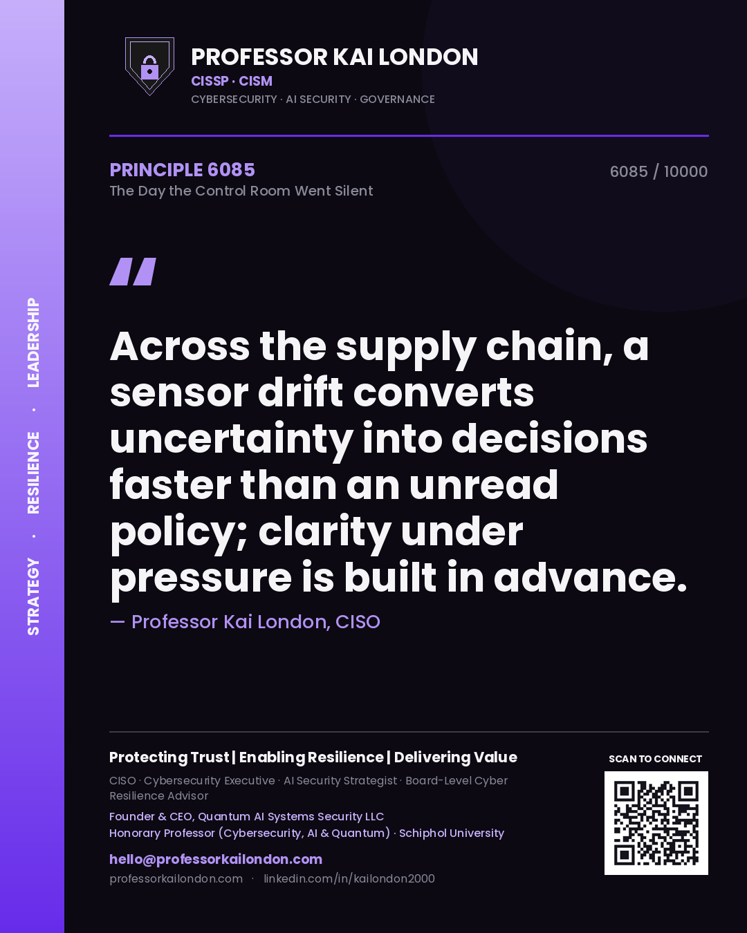 Professor Kai London principle 6085: Across the supply chain, a sensor drift converts uncertainty into decisions faster than an unread policy; clarity under pressure is built in advance.