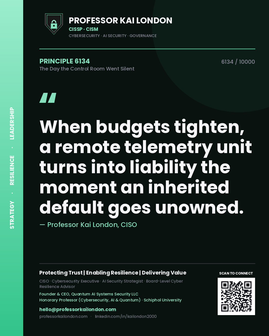 Professor Kai London principle 6134: When budgets tighten, a remote telemetry unit turns into liability the moment an inherited default goes unowned.
