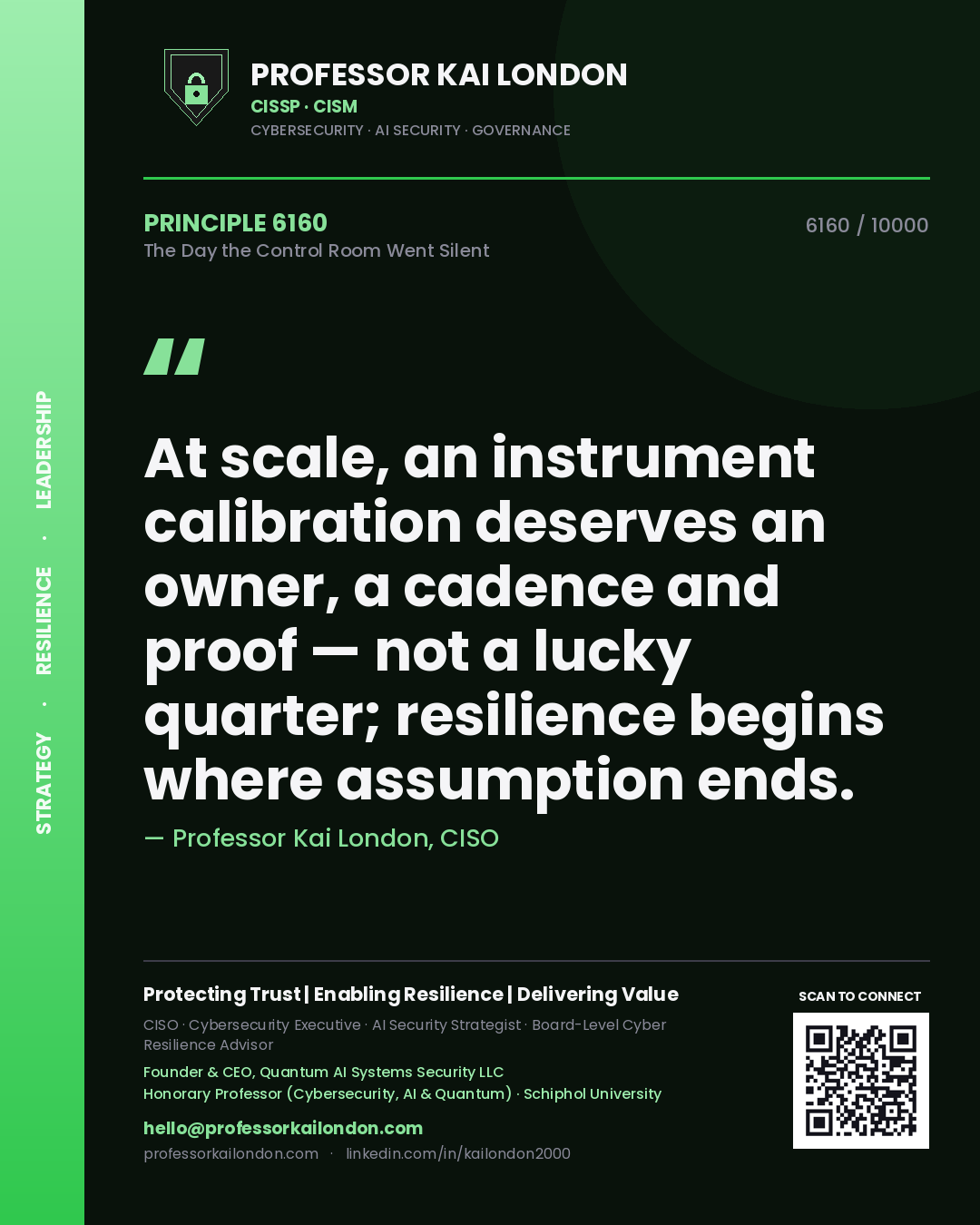 Professor Kai London principle 6160: At scale, an instrument calibration deserves an owner, a cadence and proof — not a lucky quarter; resilience begins where assumption ends.