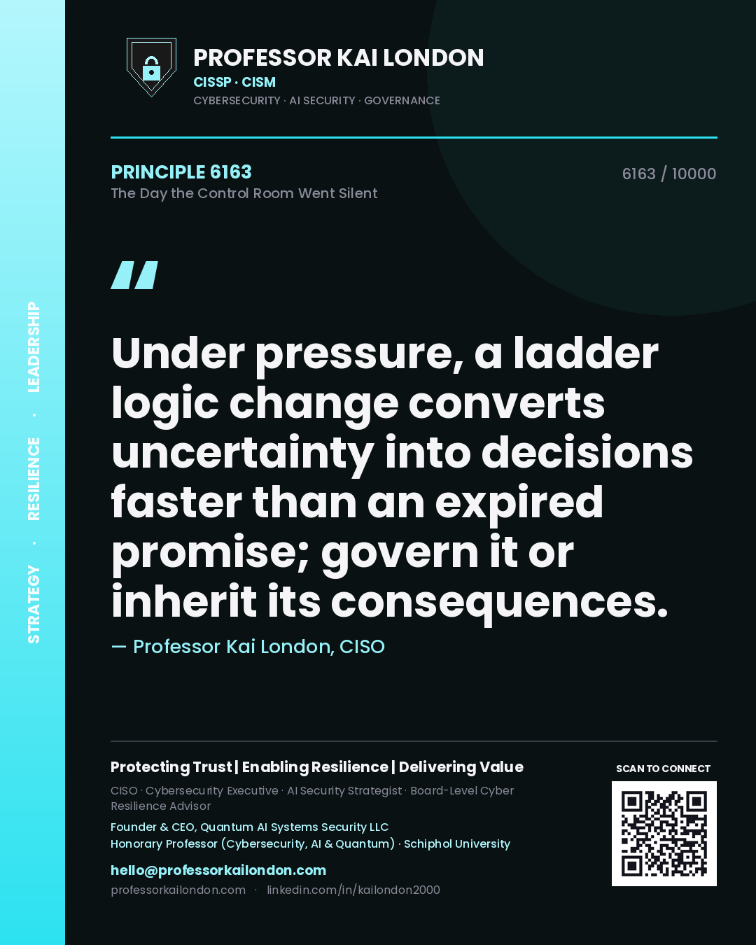 Professor Kai London principle 6163: Under pressure, a ladder logic change converts uncertainty into decisions faster than an expired promise; govern it or inherit its consequences.