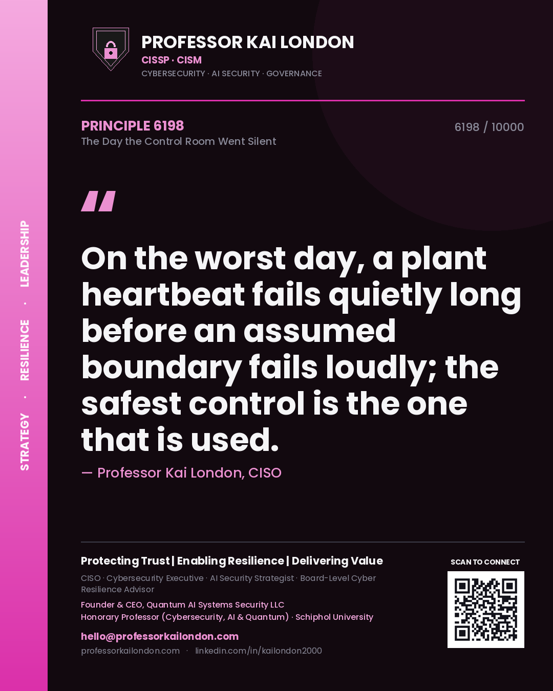 Professor Kai London principle 6198: On the worst day, a plant heartbeat fails quietly long before an assumed boundary fails loudly; the safest control is the one that is used.