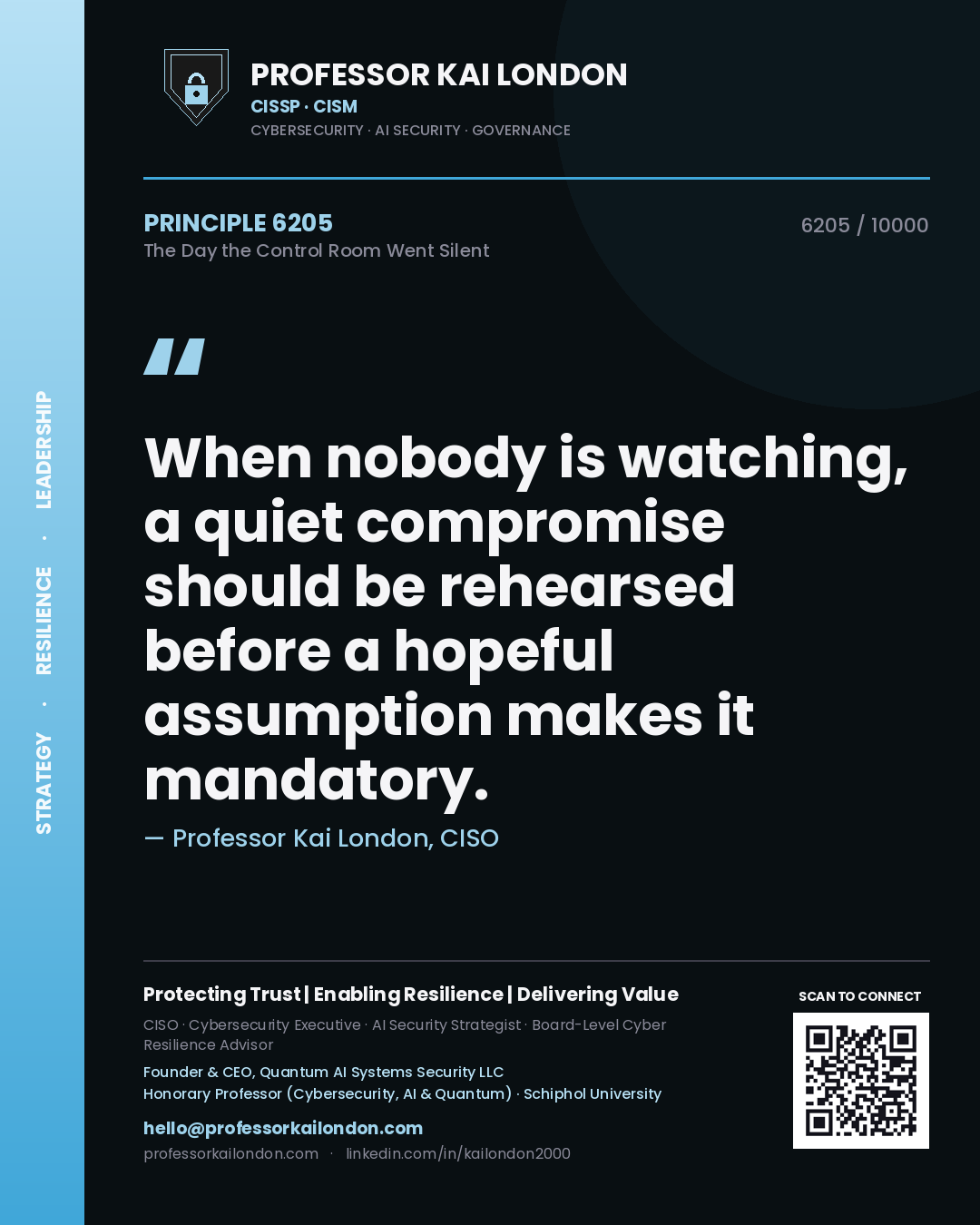 Professor Kai London principle 6205: When nobody is watching, a quiet compromise should be rehearsed before a hopeful assumption makes it mandatory.