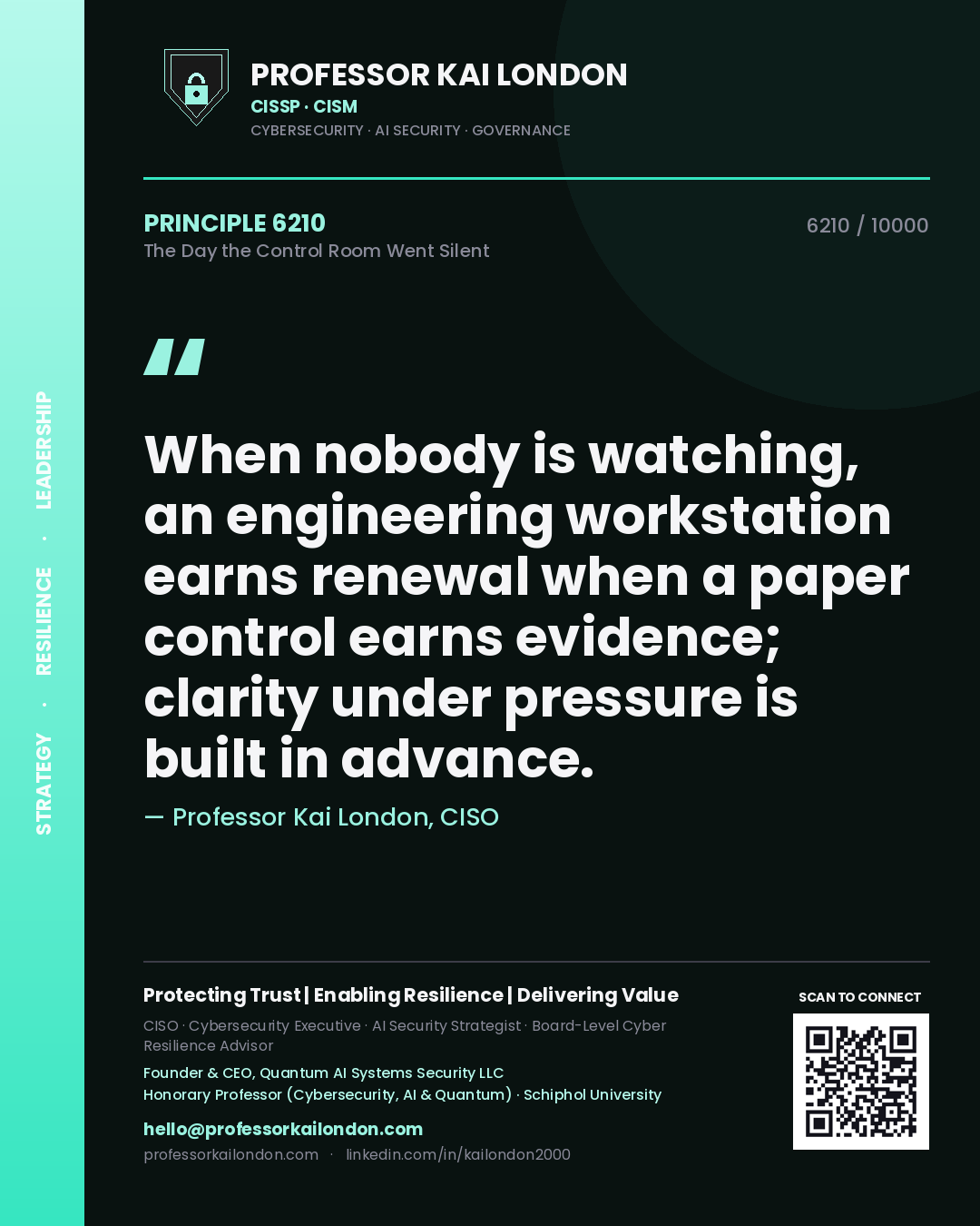 Professor Kai London principle 6210: When nobody is watching, an engineering workstation earns renewal when a paper control earns evidence; clarity under pressure is built in advance.