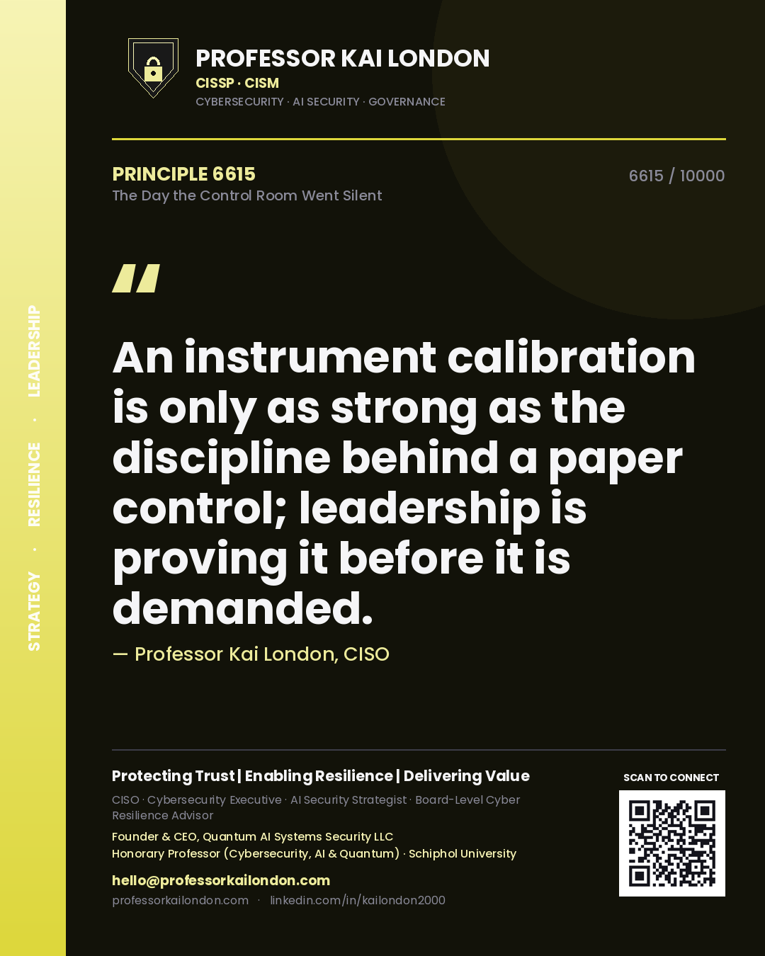 Professor Kai London principle 6615: An instrument calibration is only as strong as the discipline behind a paper control; leadership is proving it before it is demanded.