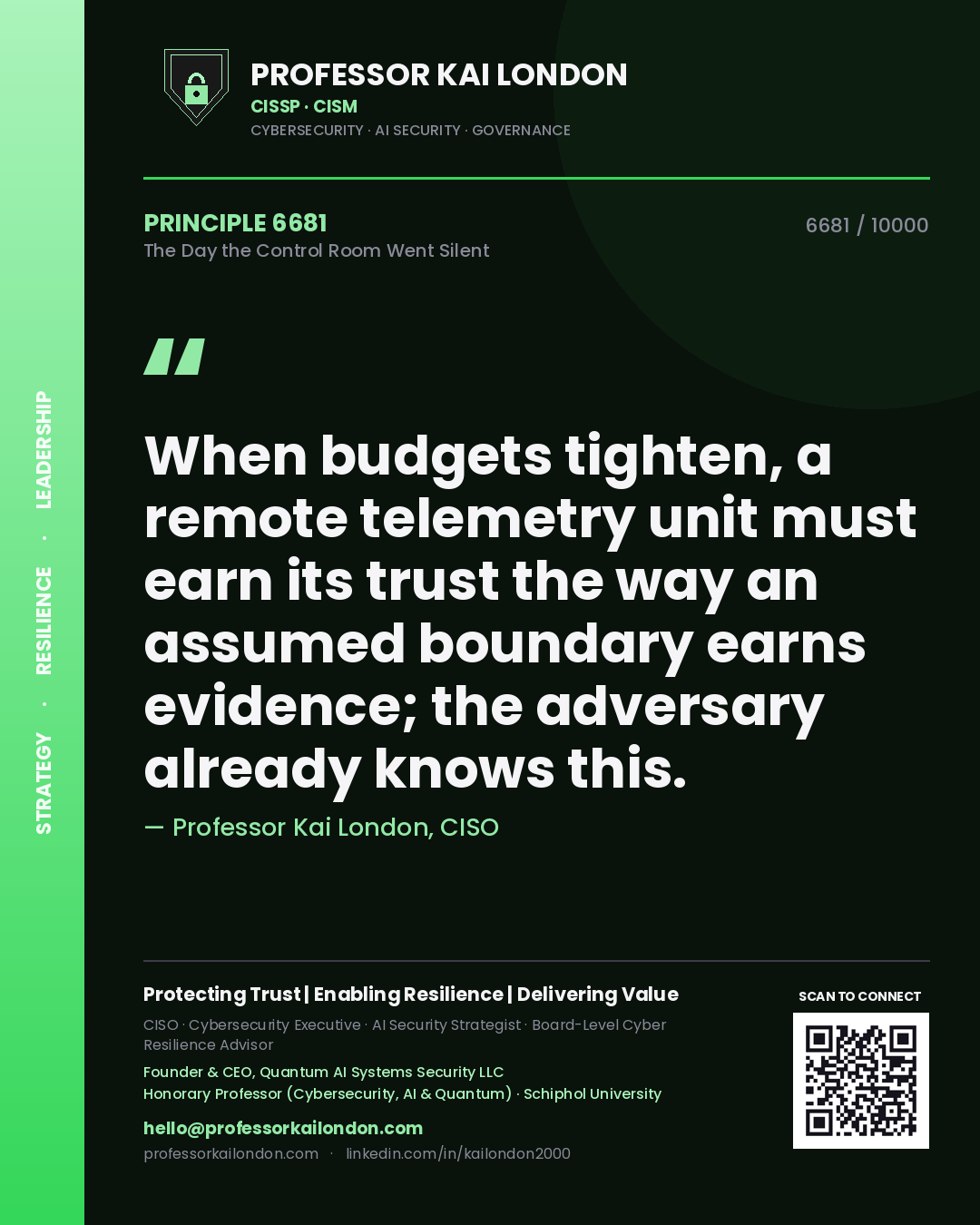 Professor Kai London principle 6681: When budgets tighten, a remote telemetry unit must earn its trust the way an assumed boundary earns evidence; the adversary already knows this.