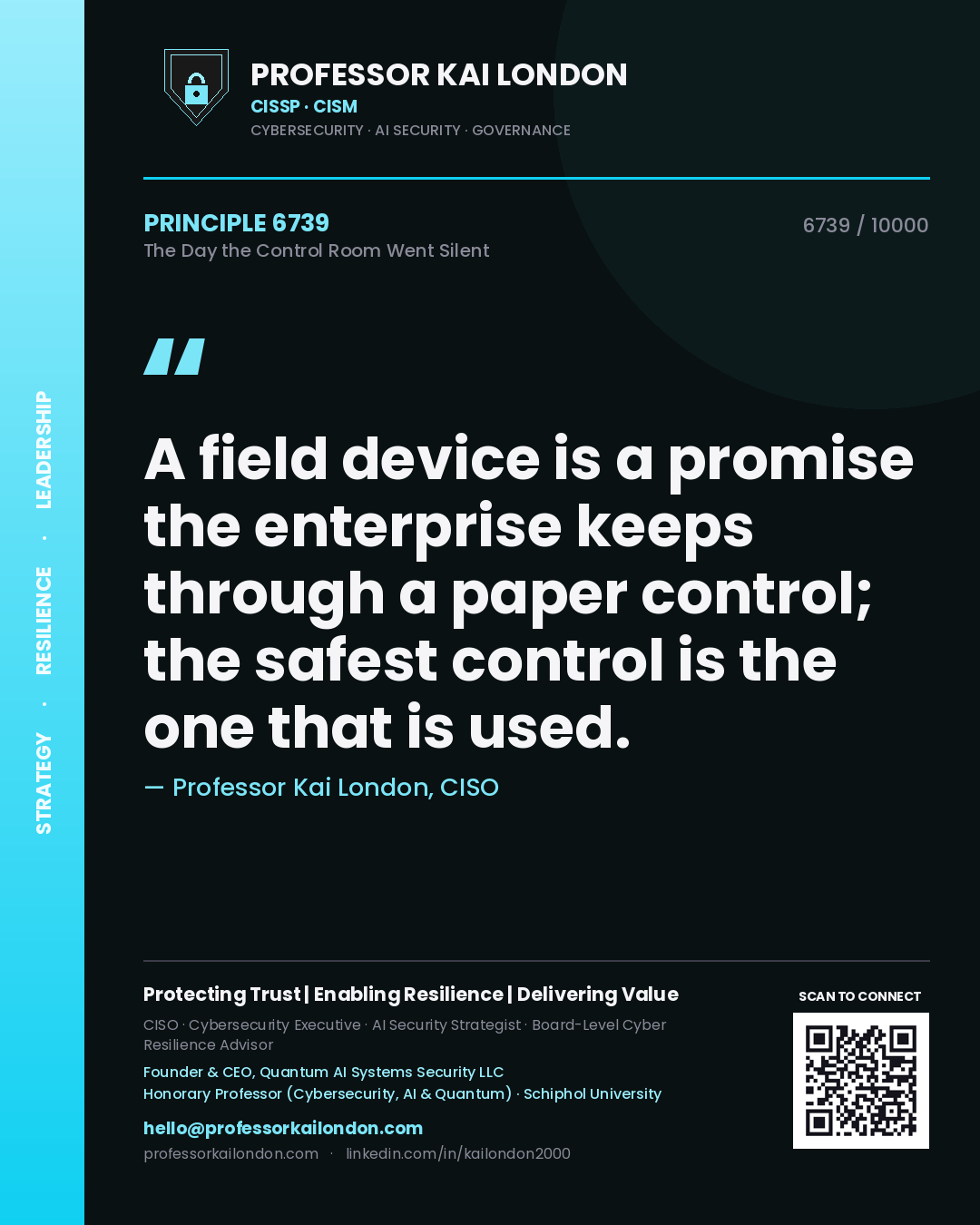Professor Kai London principle 6739: A field device is a promise the enterprise keeps through a paper control; the safest control is the one that is used.