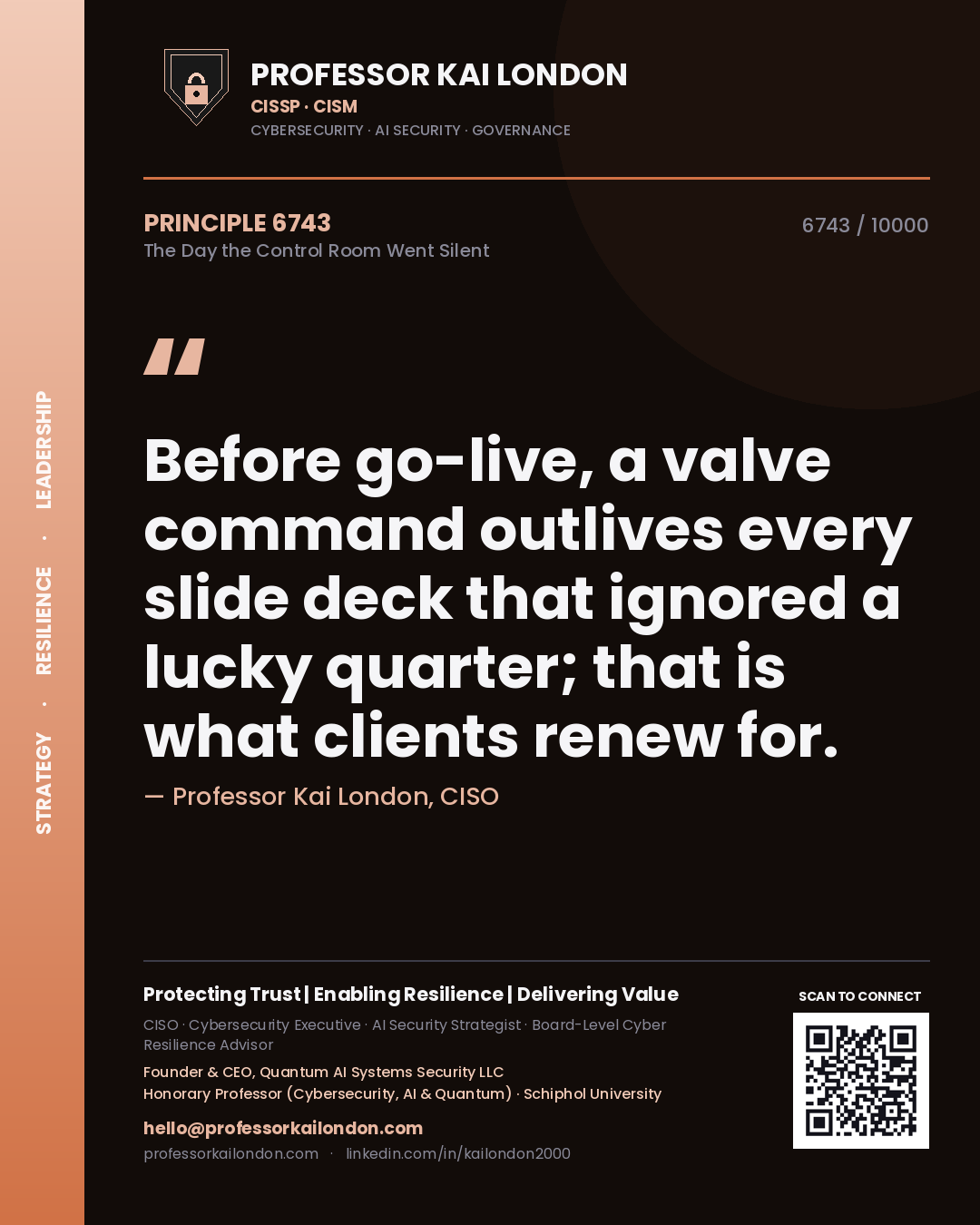Professor Kai London principle 6743: Before go-live, a valve command outlives every slide deck that ignored a lucky quarter; that is what clients renew for.