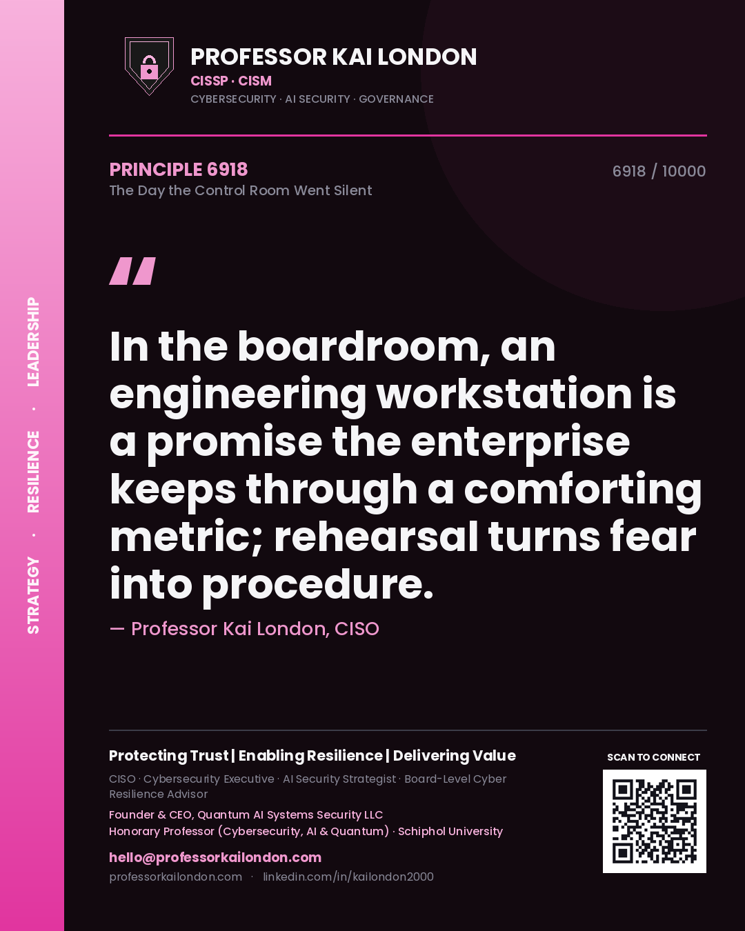 Professor Kai London principle 6918: In the boardroom, an engineering workstation is a promise the enterprise keeps through a comforting metric; rehearsal turns fear into procedure.
