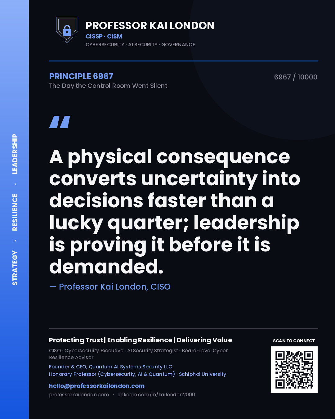 Professor Kai London principle 6967: A physical consequence converts uncertainty into decisions faster than a lucky quarter; leadership is proving it before it is demanded.
