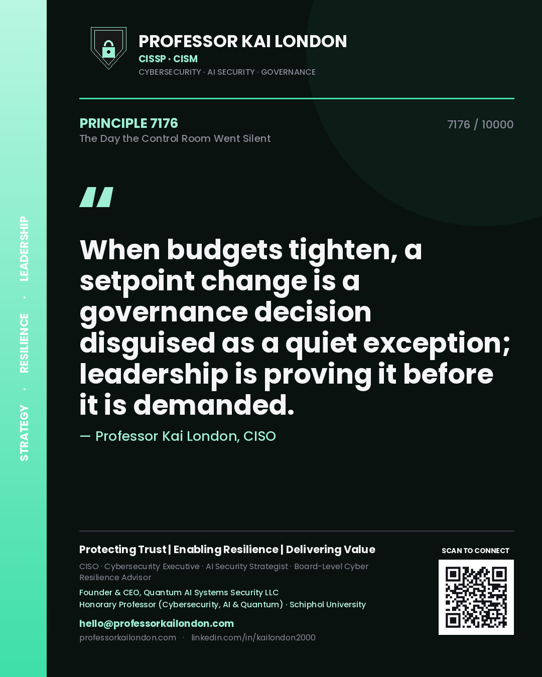 Professor Kai London principle 7176: When budgets tighten, a setpoint change is a governance decision disguised as a quiet exception; leadership is proving it before it is demanded.