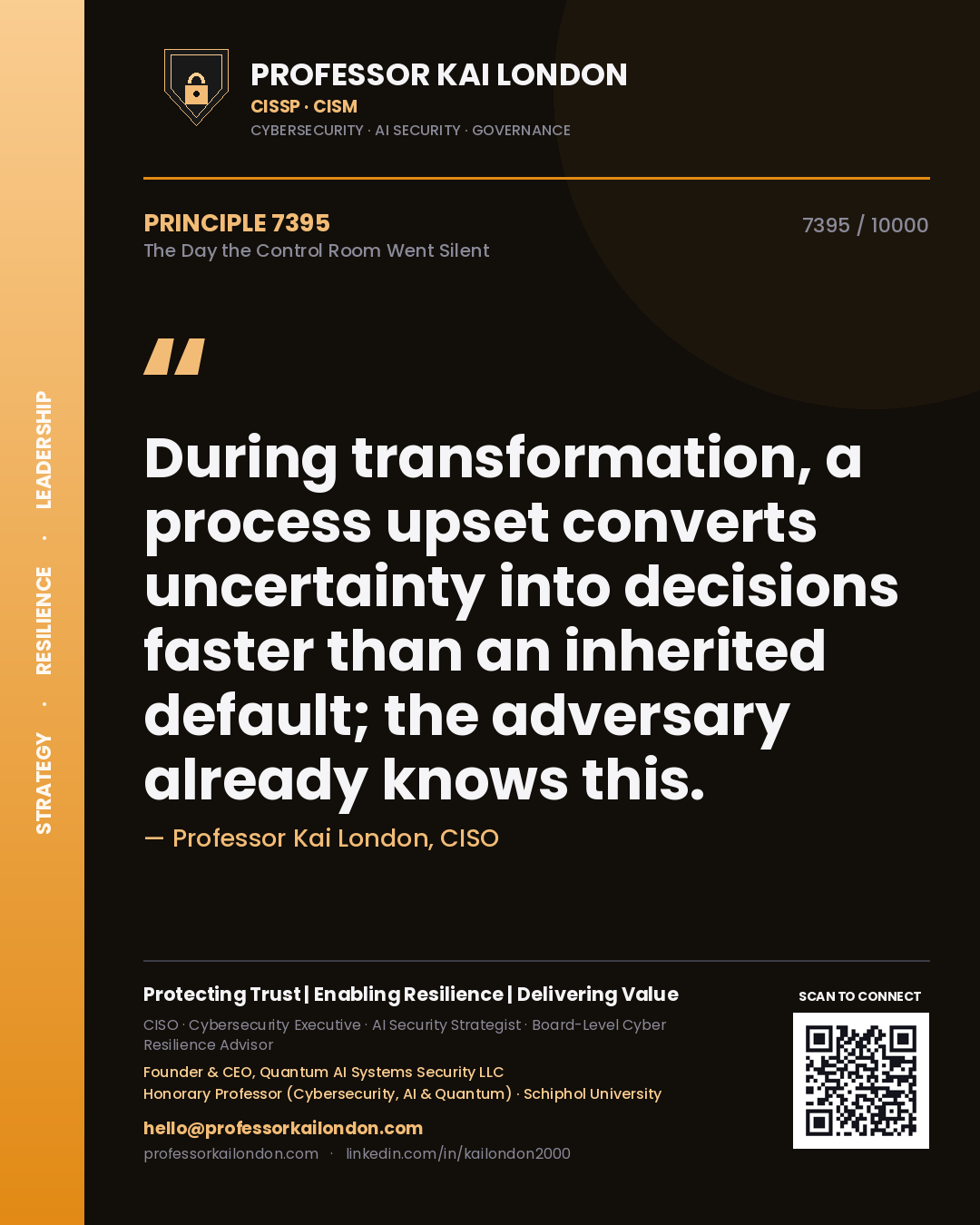 Professor Kai London principle 7395: During transformation, a process upset converts uncertainty into decisions faster than an inherited default; the adversary already knows this.