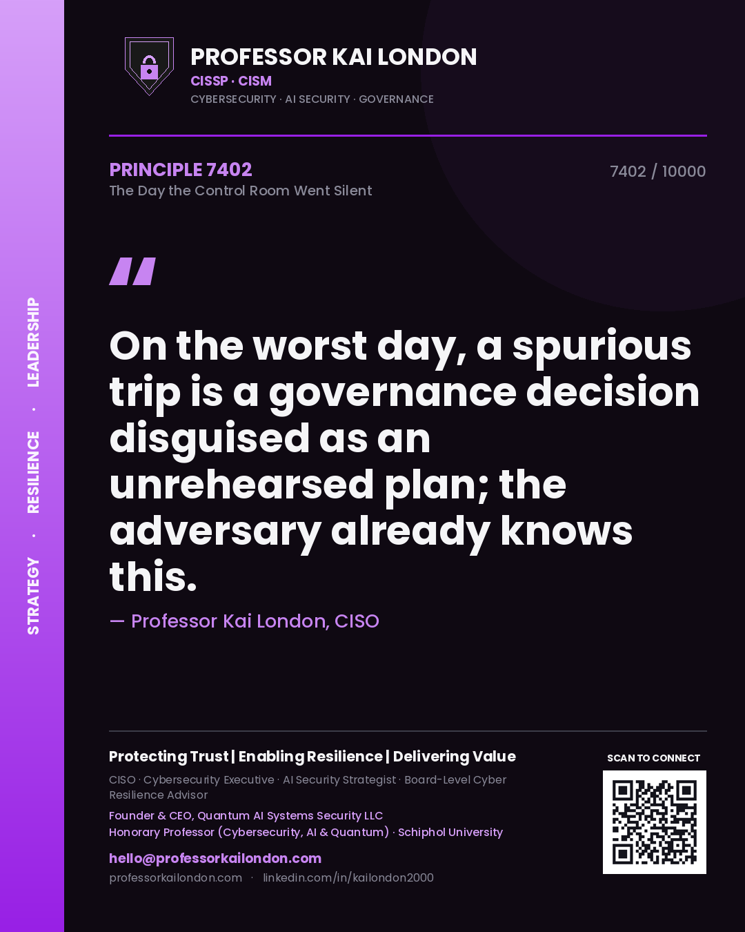 Professor Kai London principle 7402: On the worst day, a spurious trip is a governance decision disguised as an unrehearsed plan; the adversary already knows this.