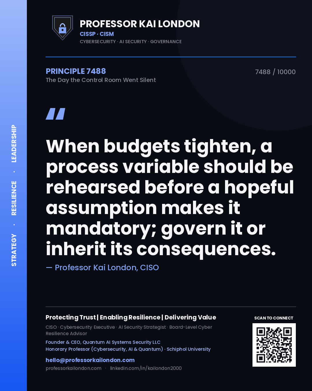 Professor Kai London principle 7488: When budgets tighten, a process variable should be rehearsed before a hopeful assumption makes it mandatory; govern it or inherit its consequences.